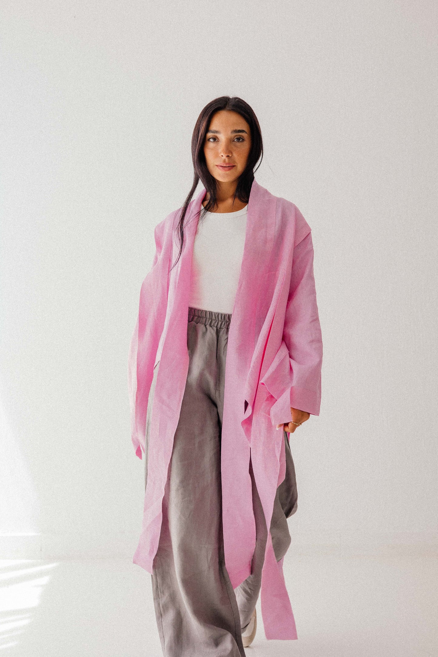 Short Double Collar Kimono in Pink
