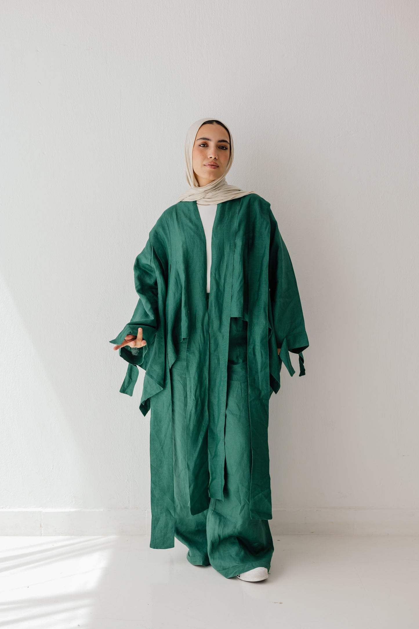 Short Double Collar Kimono In Dark Green