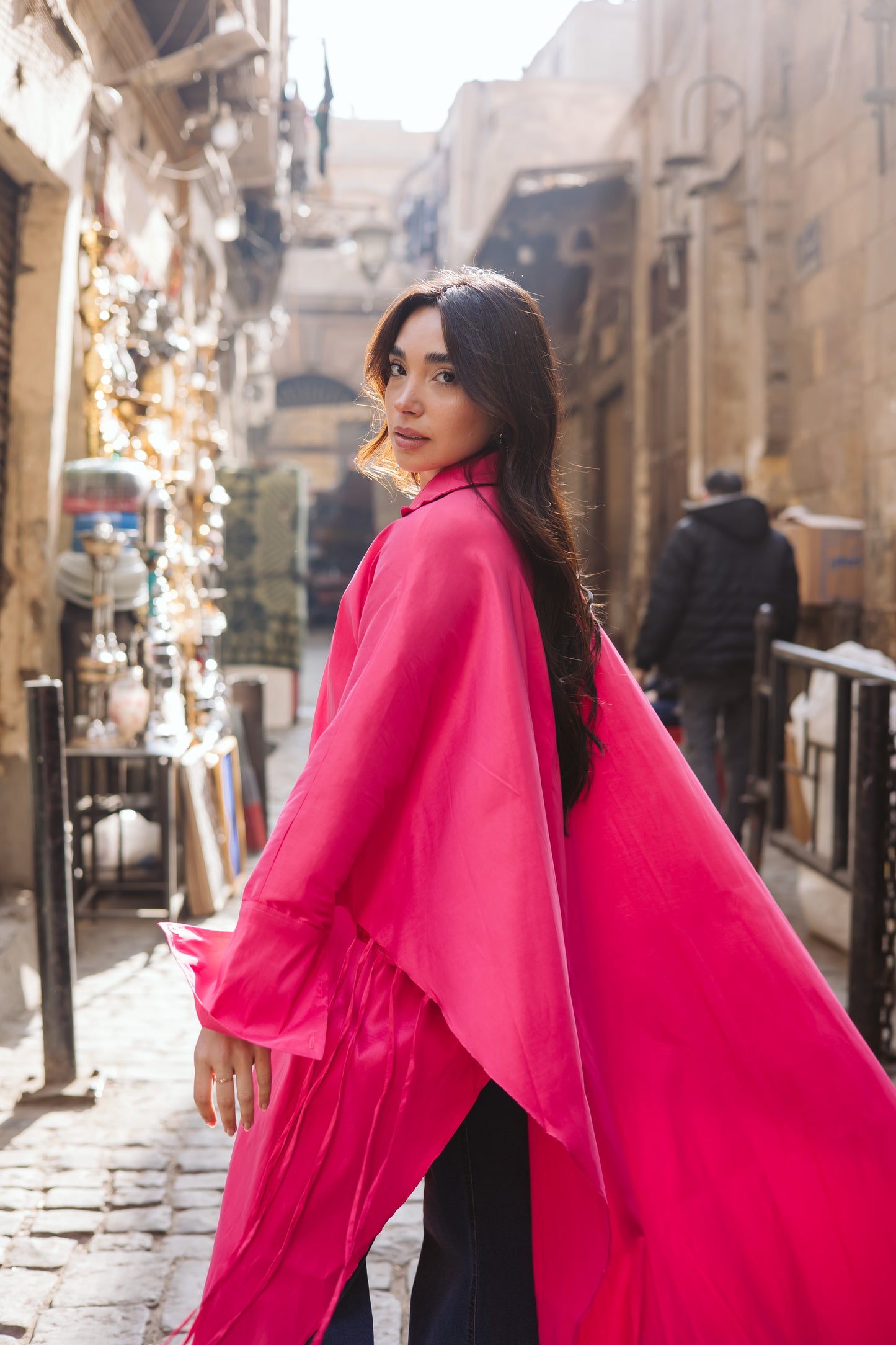Long Fringes Kaftan In Fuchsia