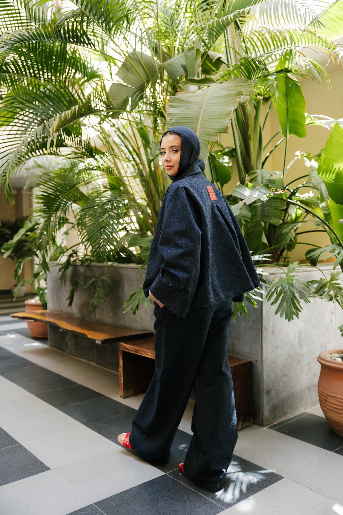 Dots denim set in navy blue