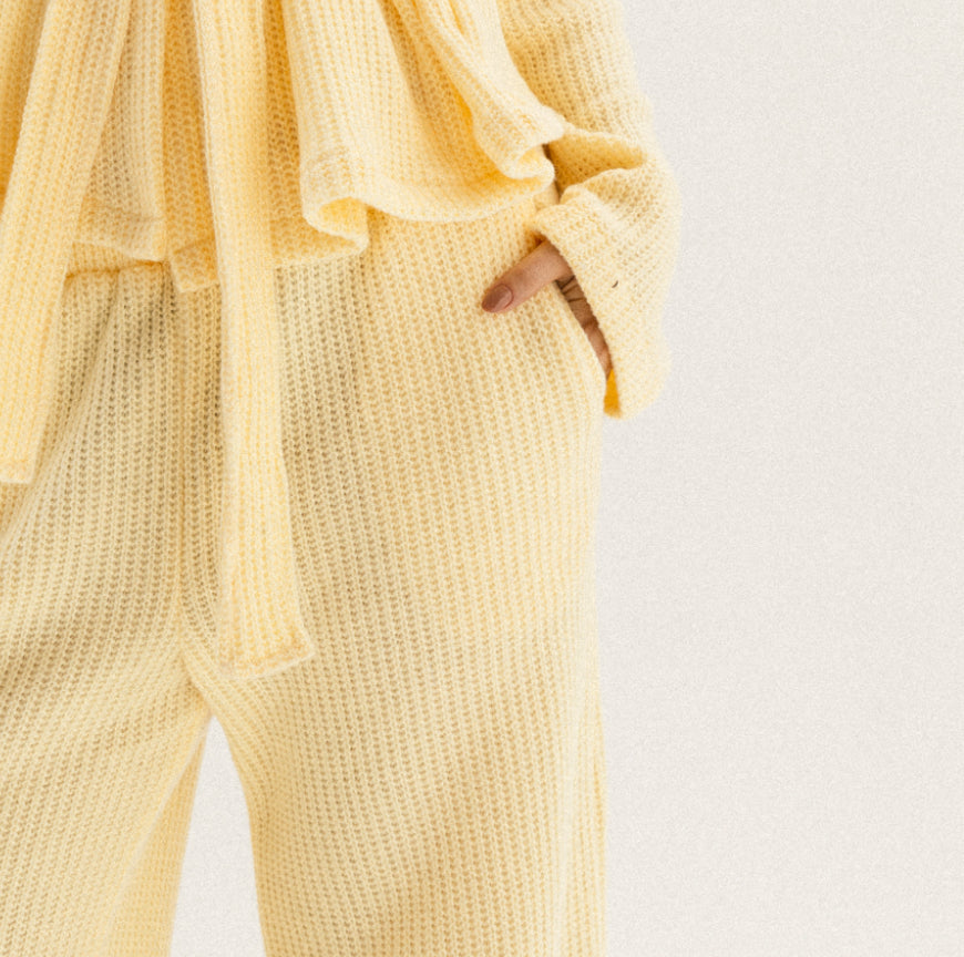 Elastic Knitted Set In Butter-yellow