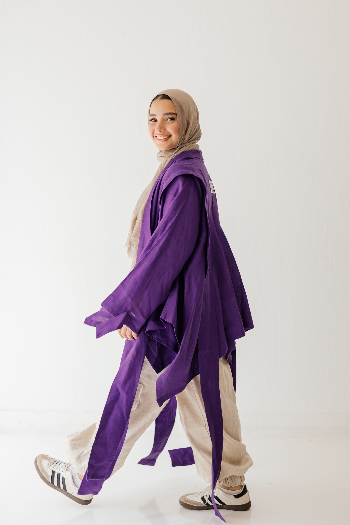 Short Double Collar Kimono In Purple