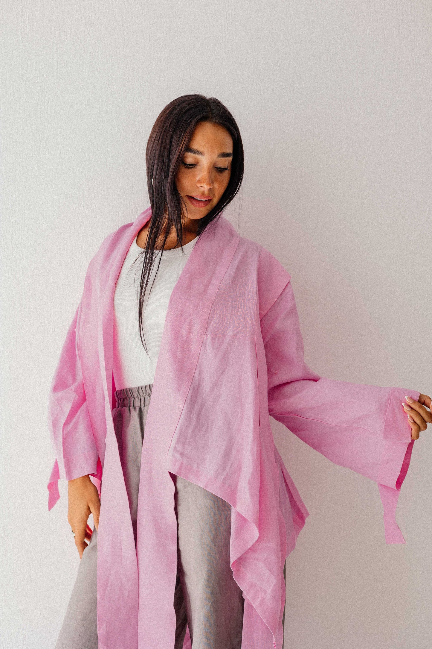 Short Double Collar Kimono in Pink