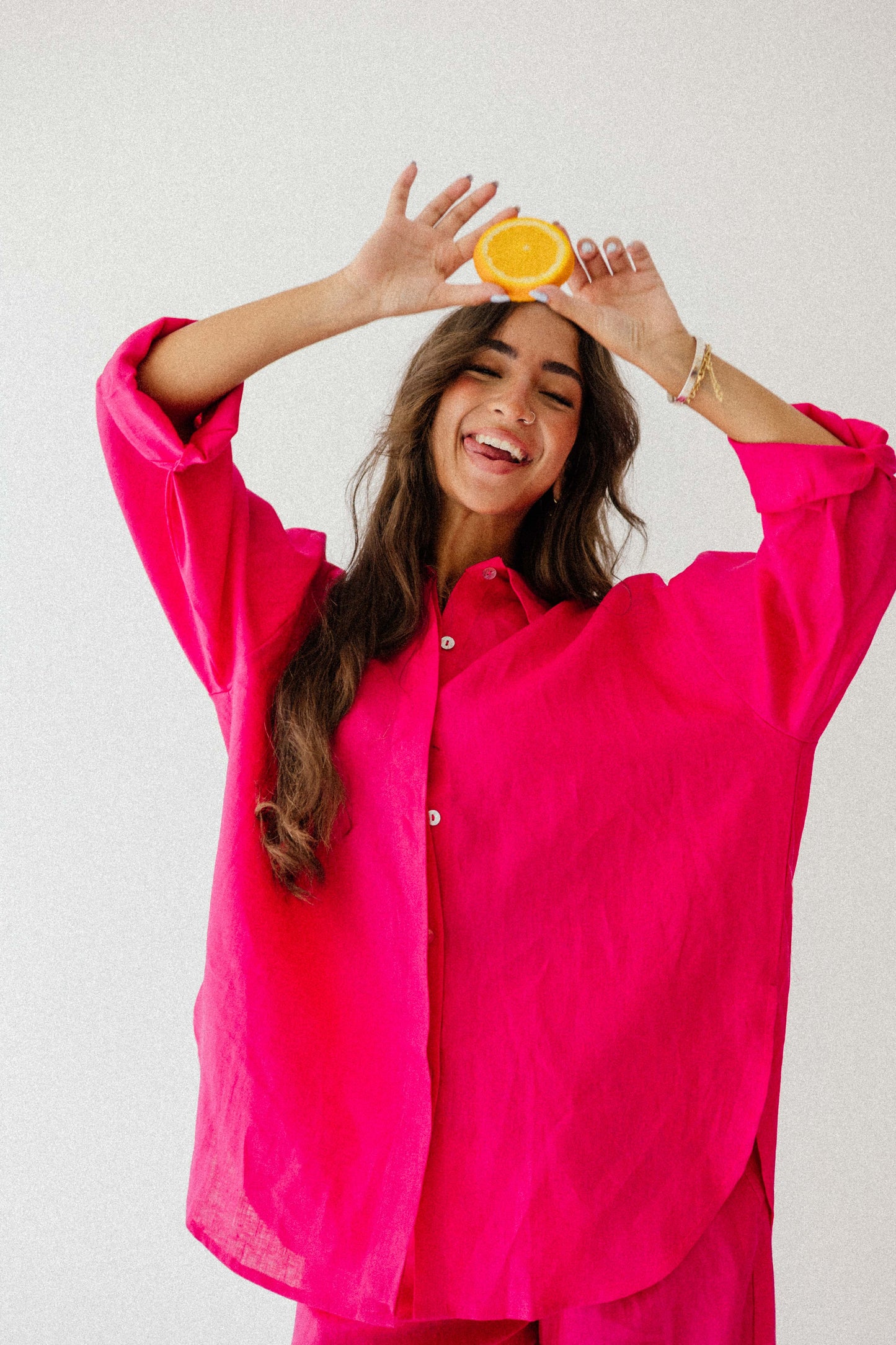 Daily Linen Shirt In Fuchsia