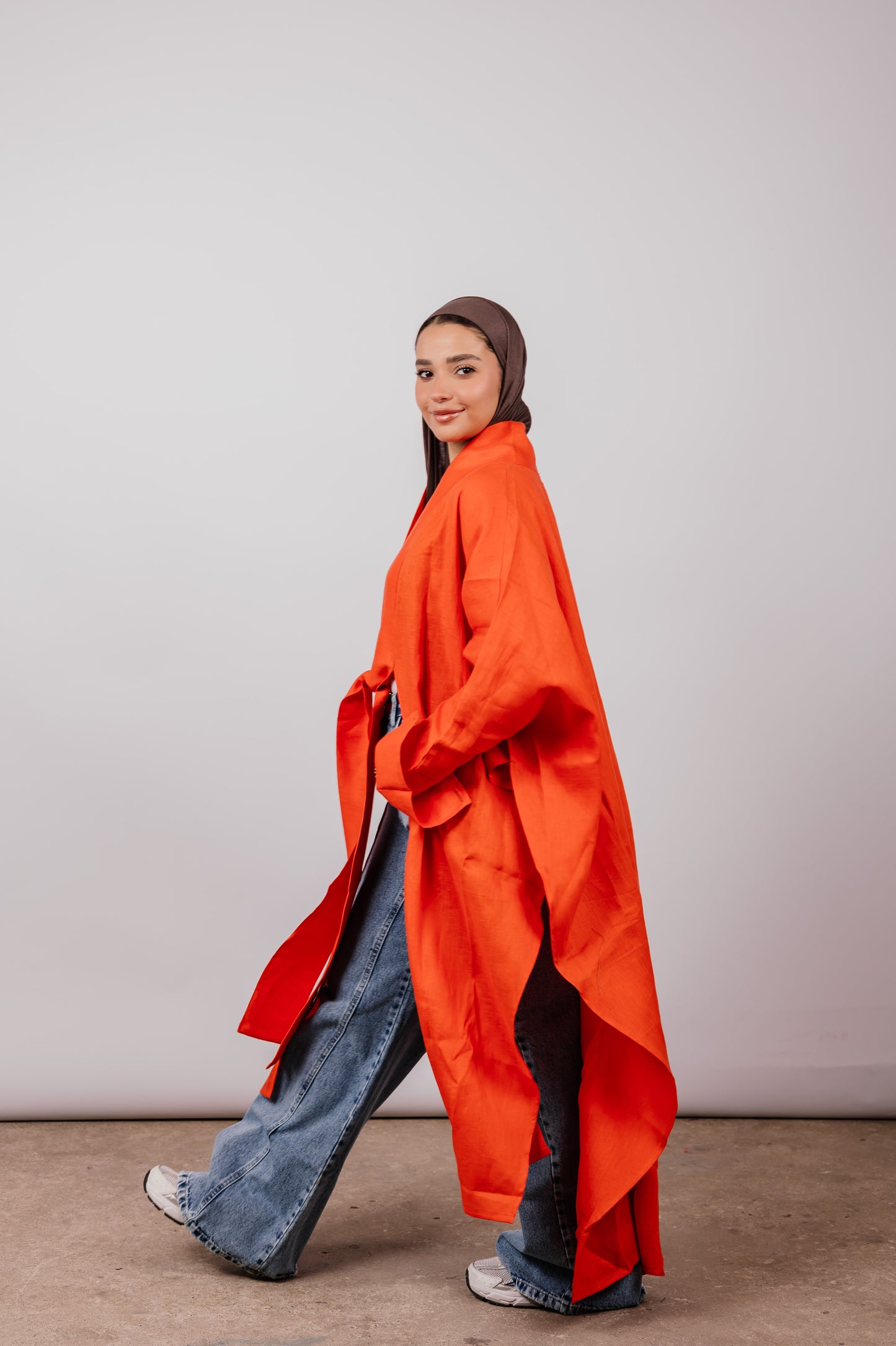 Double Collar Kimono In Orange