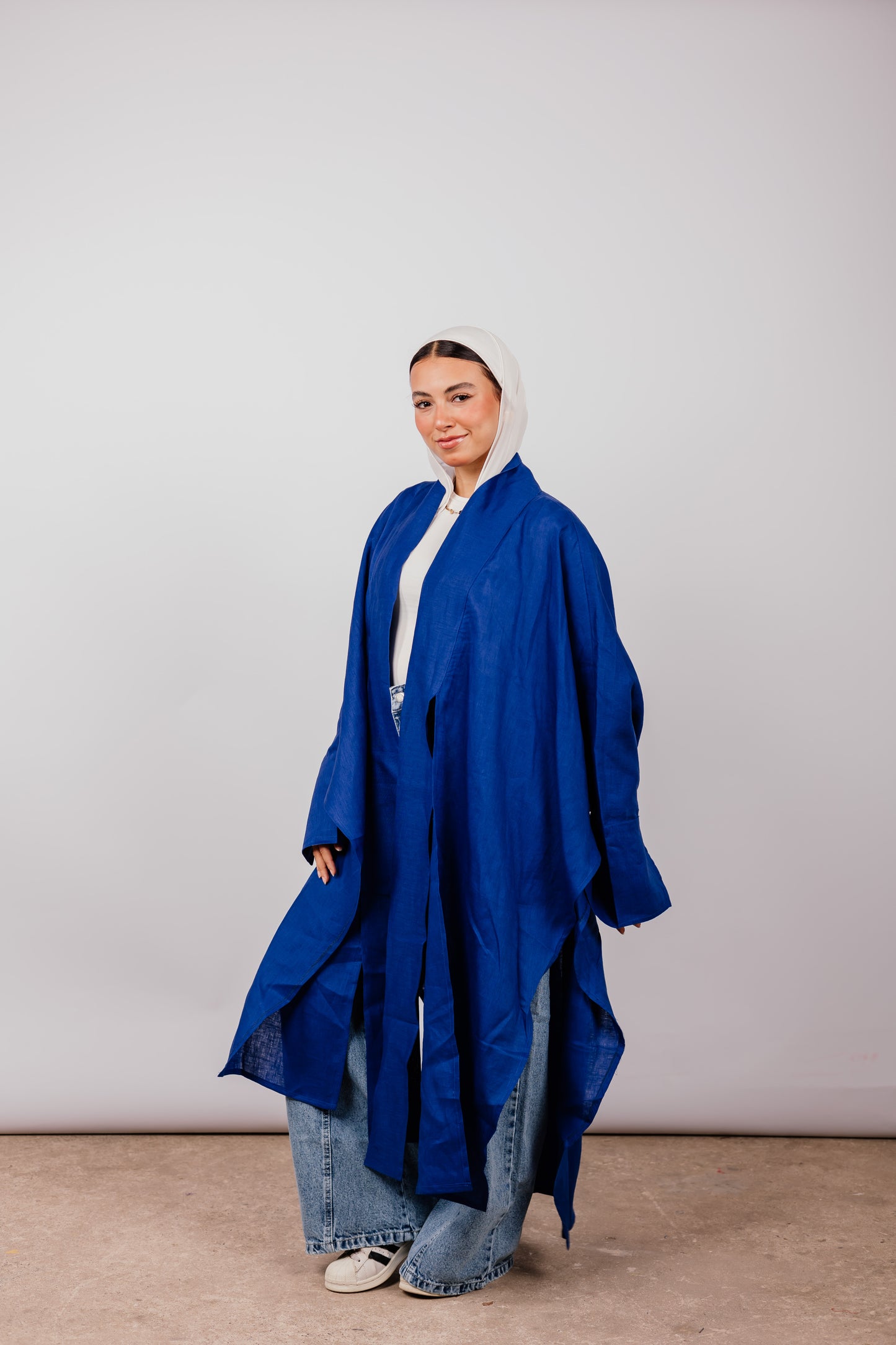Double collar Kimono In Royal-blue