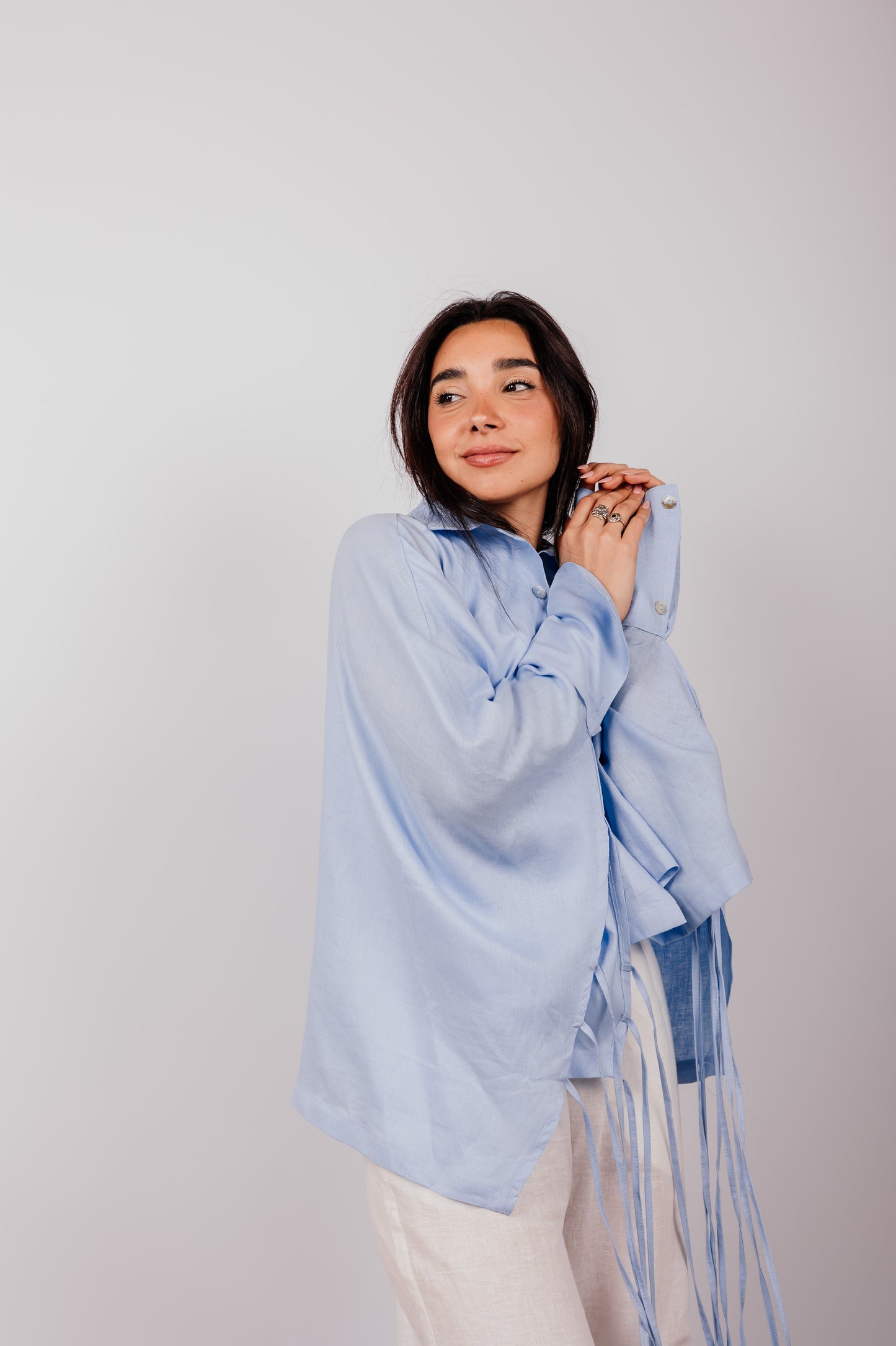 Fringes Shirt In Baby-blue
