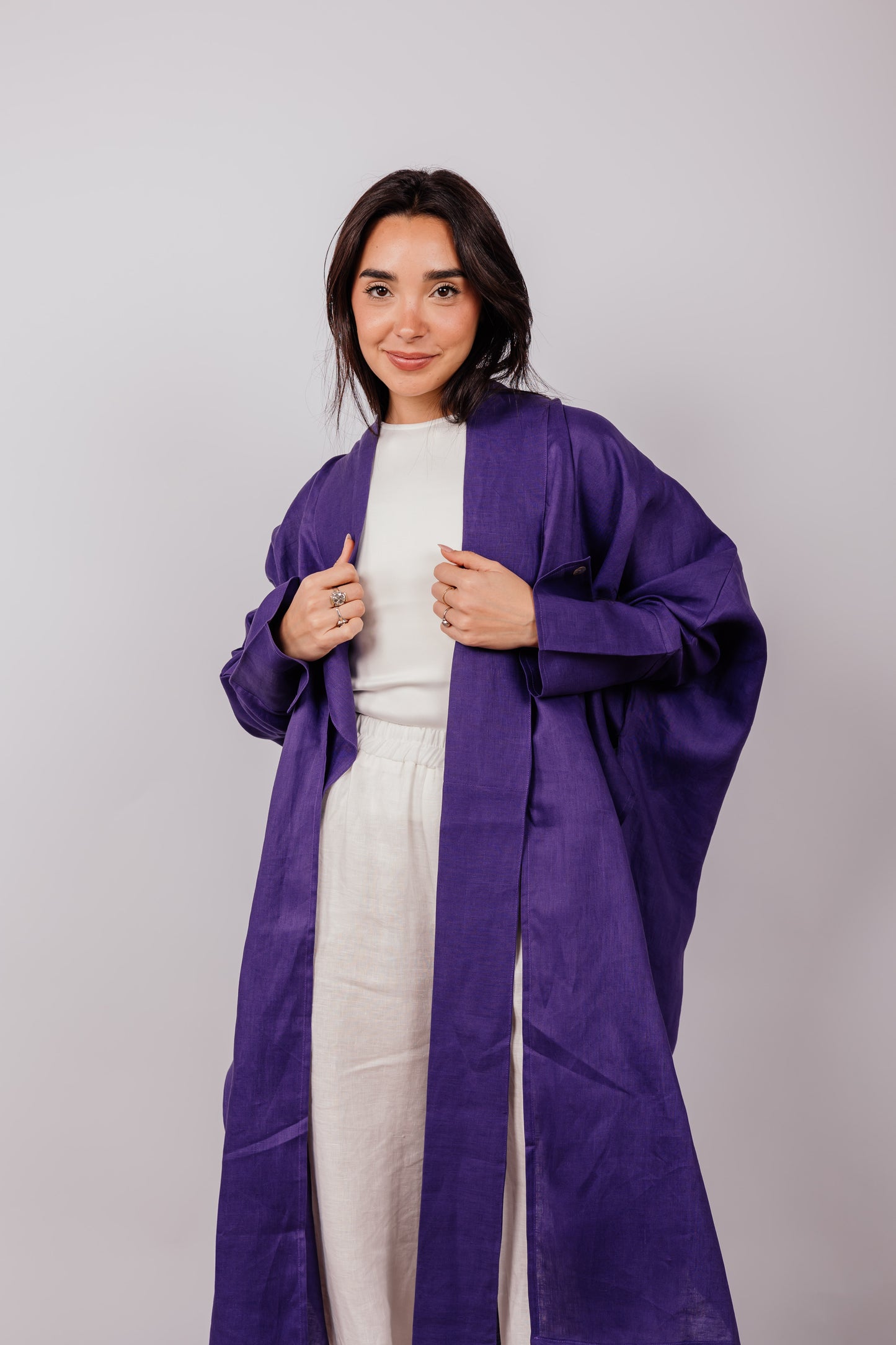 Double Collar Kimono In Purple
