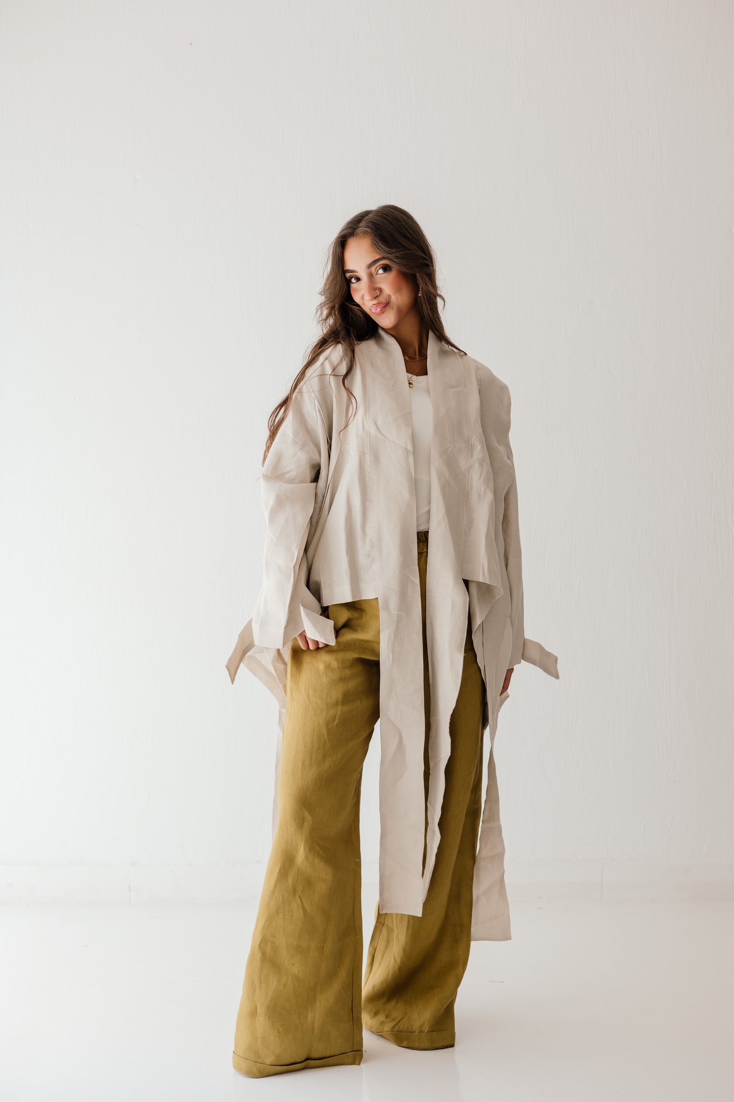 Short Double Collar Kimono In Creamy