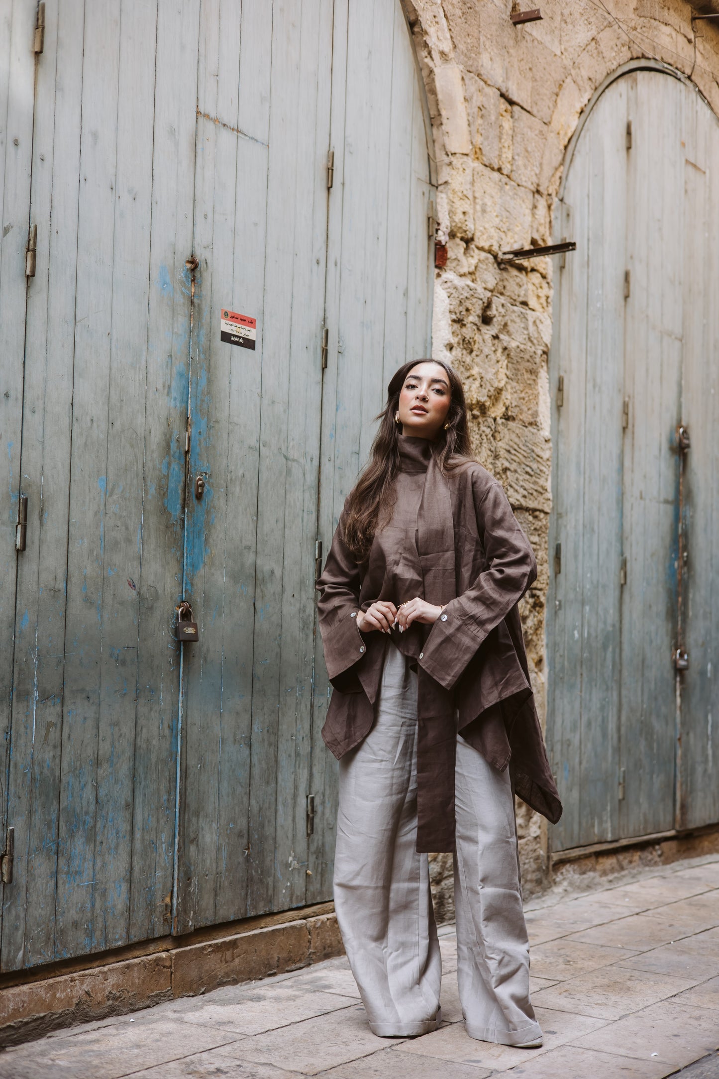 High-low Ribbon Top In Brown