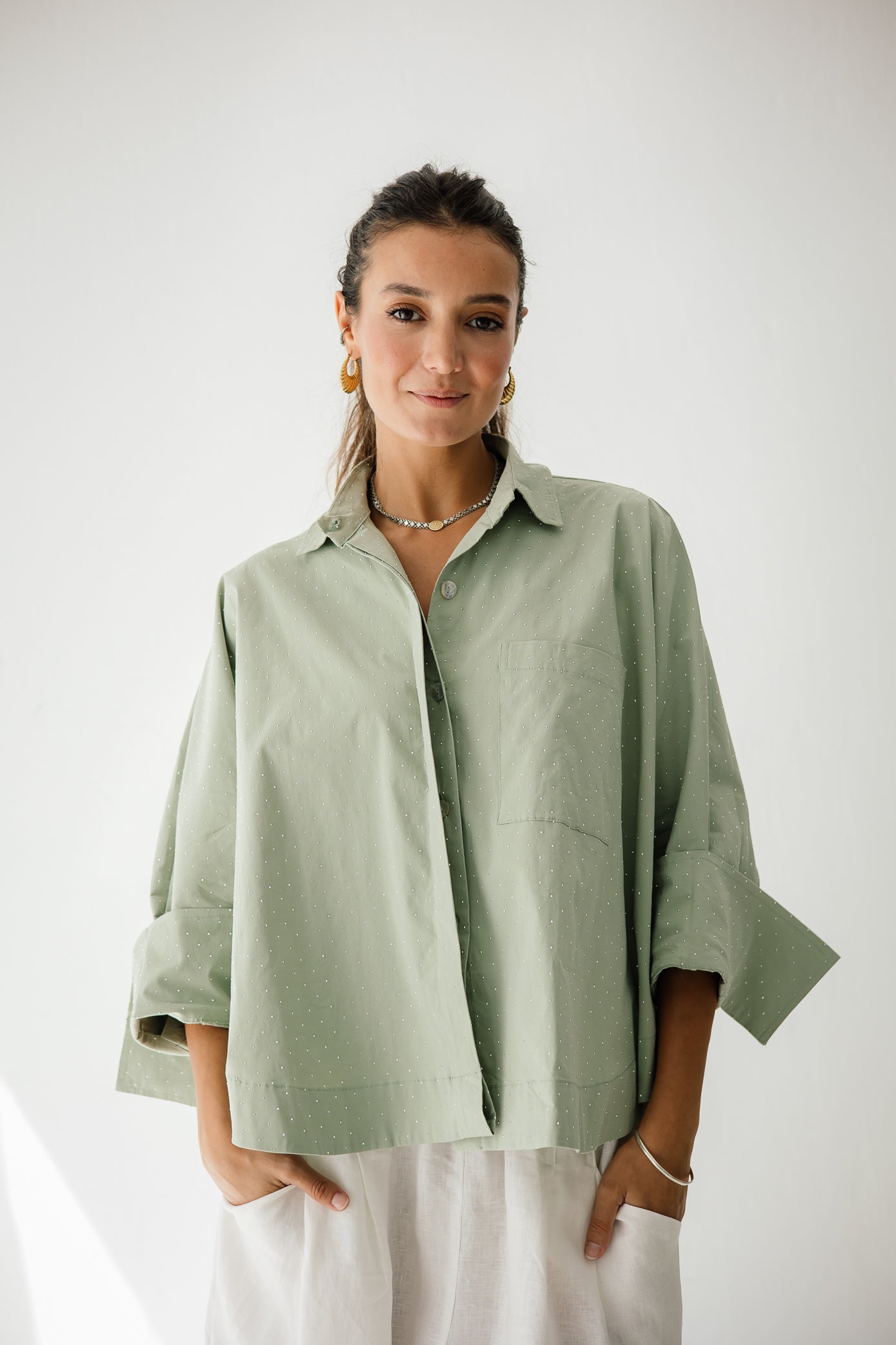 Studding Butterfly Shirt In Mint