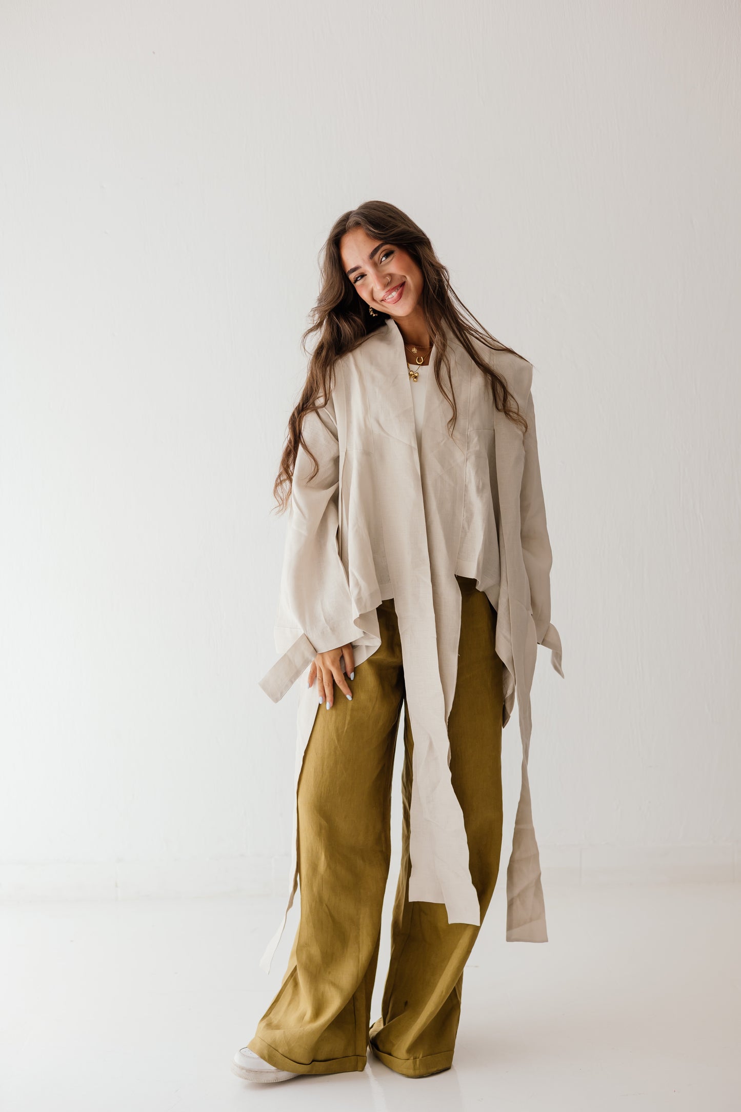 Short Double Collar Kimono In Creamy