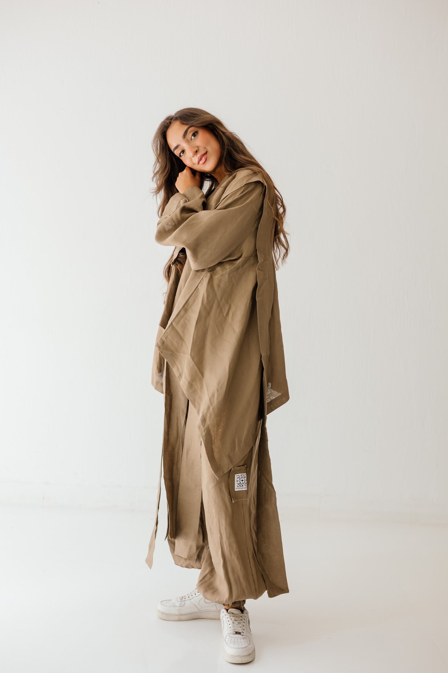 Short Double Collar Kimono In Light Brown