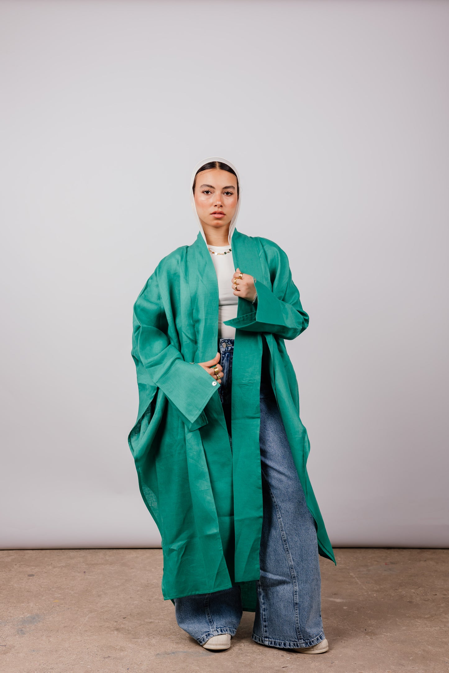 Double Collar Kimono In Green