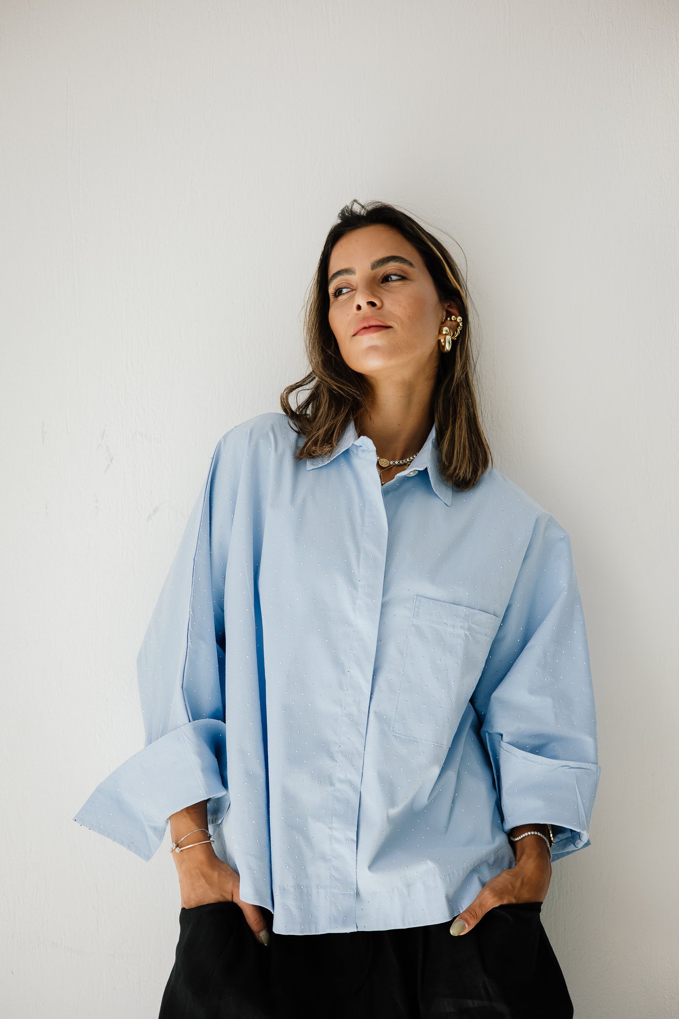 Studding Butterfly Shirt In Blue