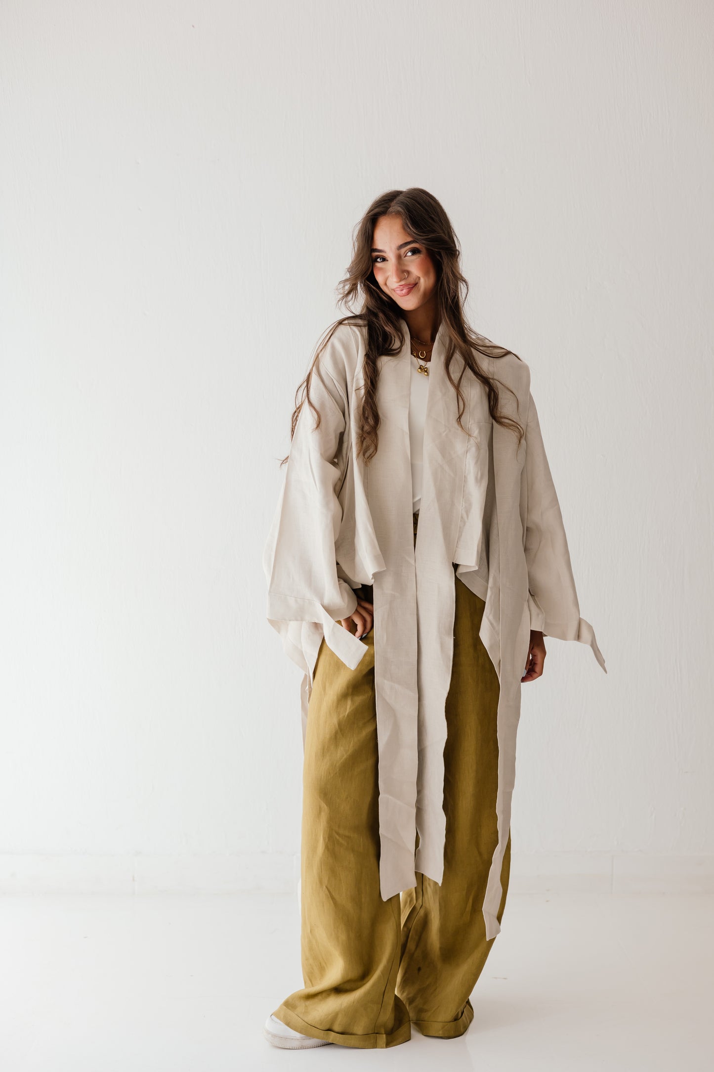 Short Double Collar Kimono In Creamy