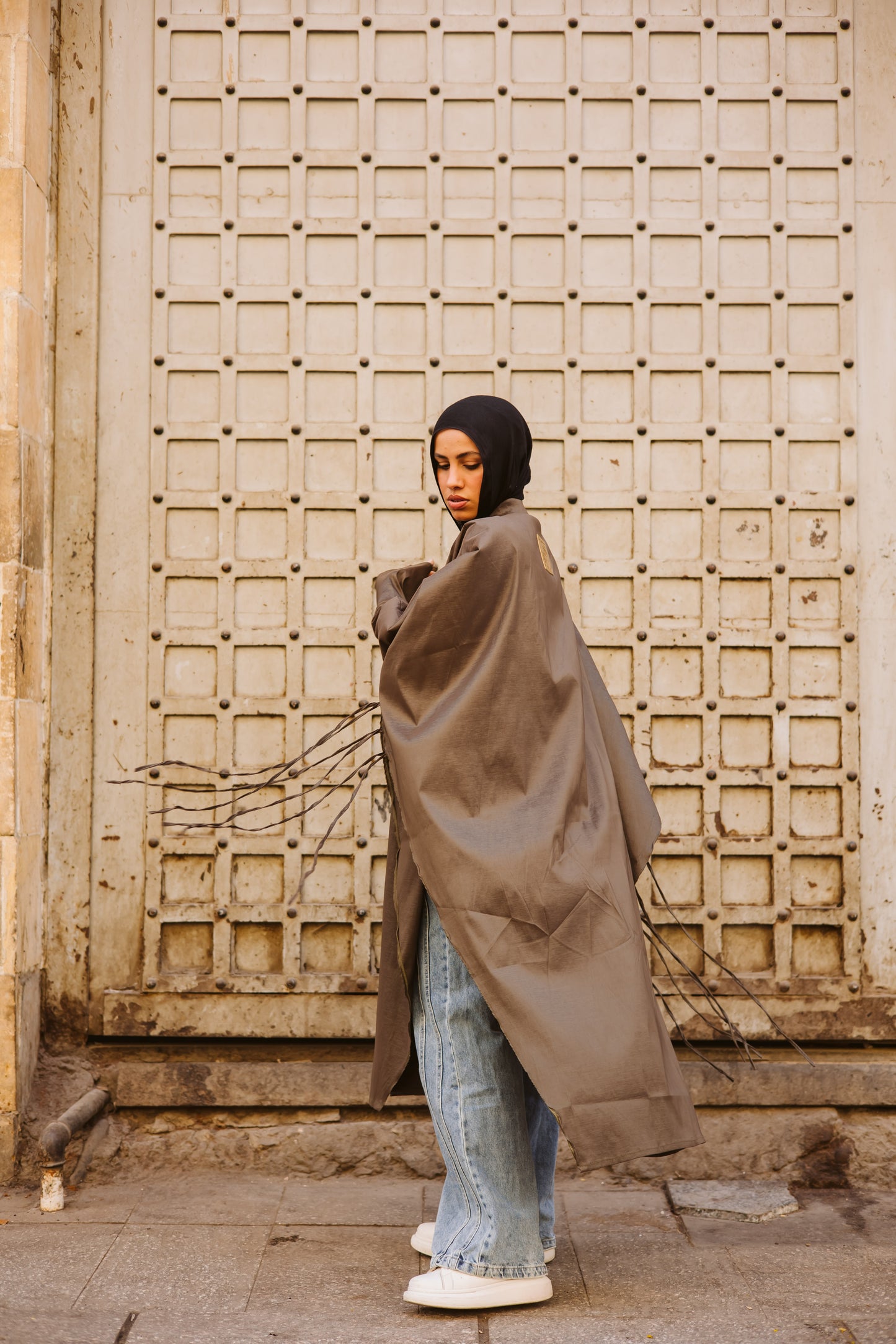 Long Fringes Kaftan In Olive