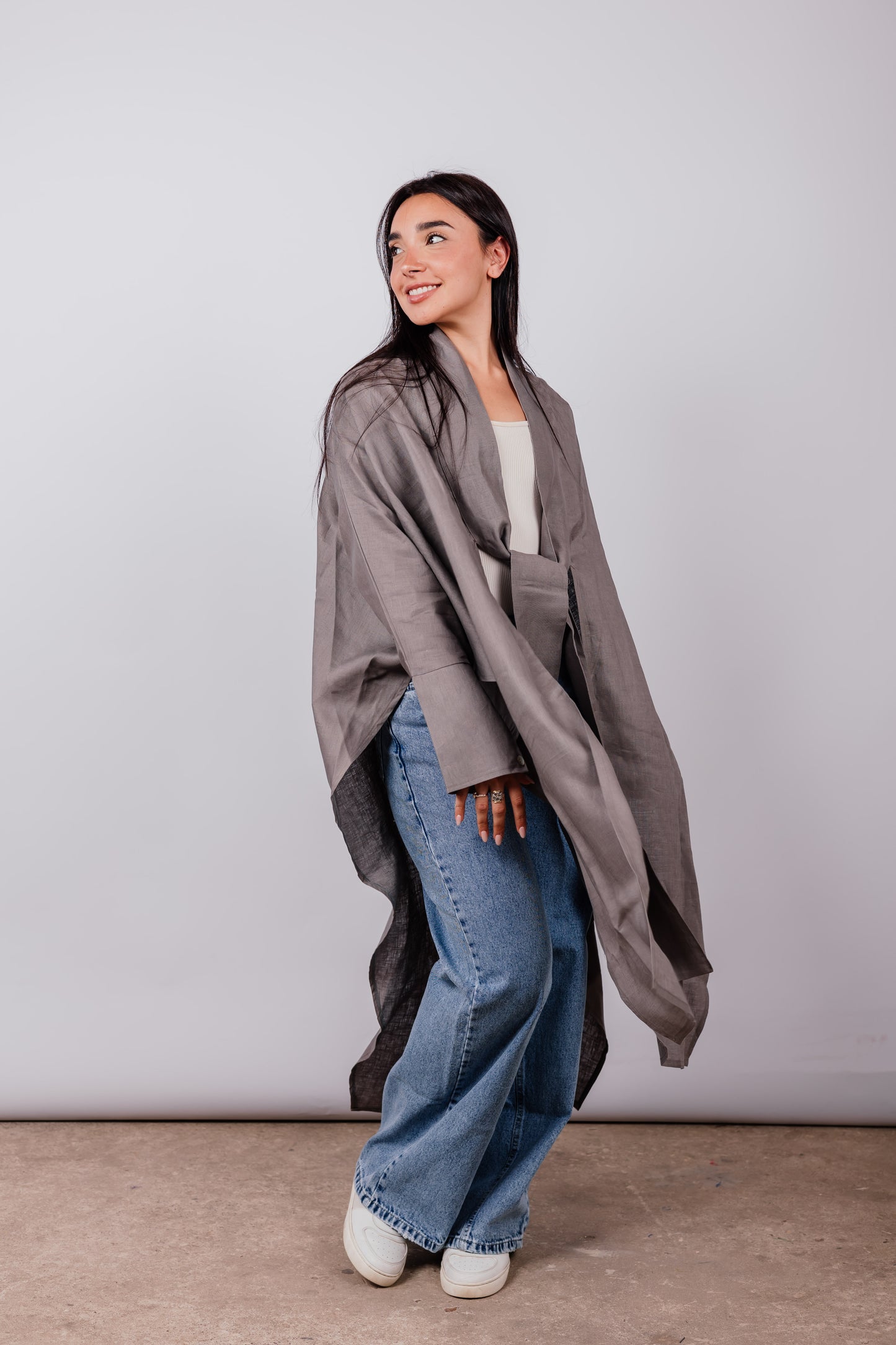 Double Collar Kimono In Dark-griesh