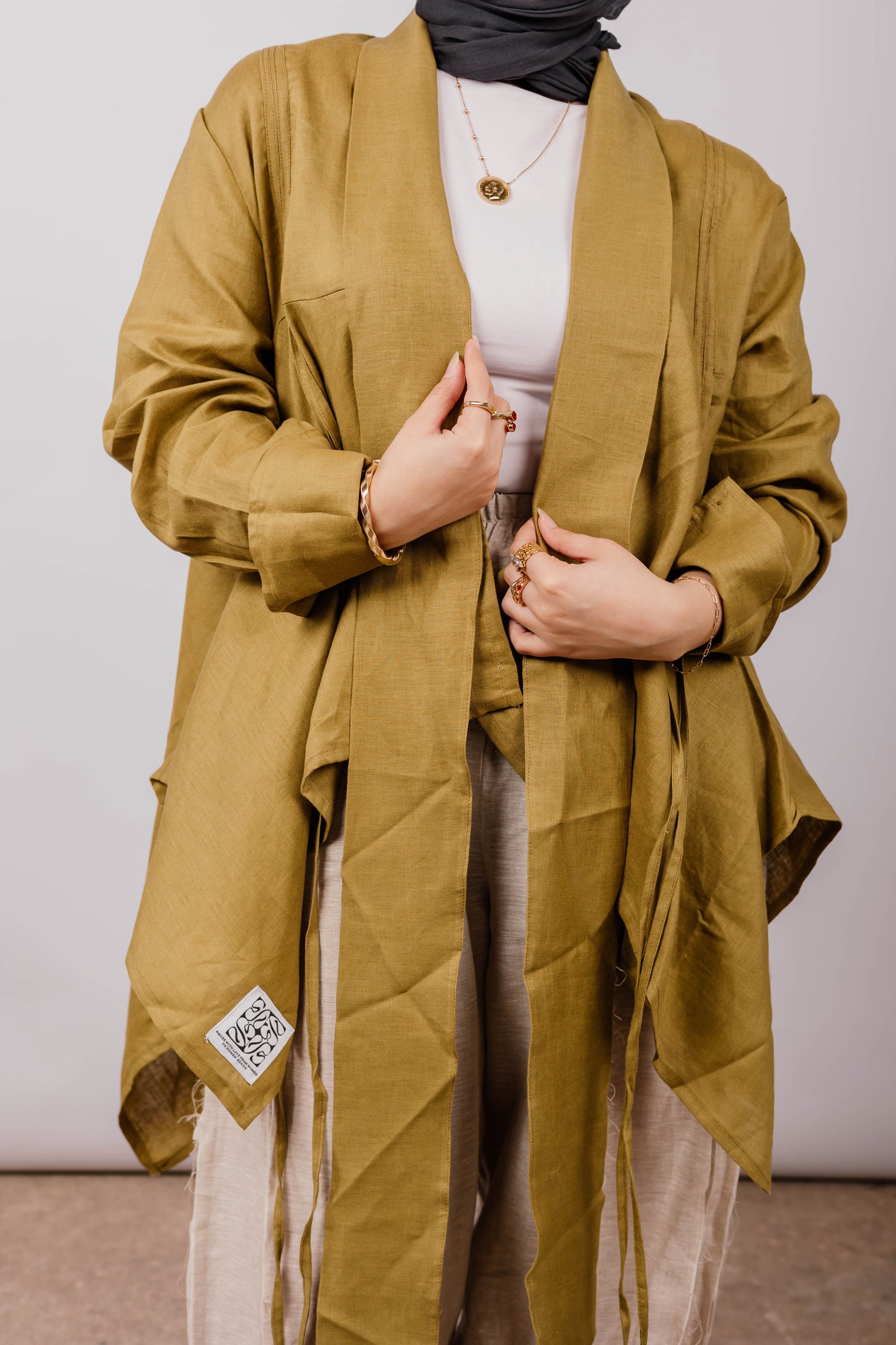 Double Collar With Fringes In Dark-limegreen