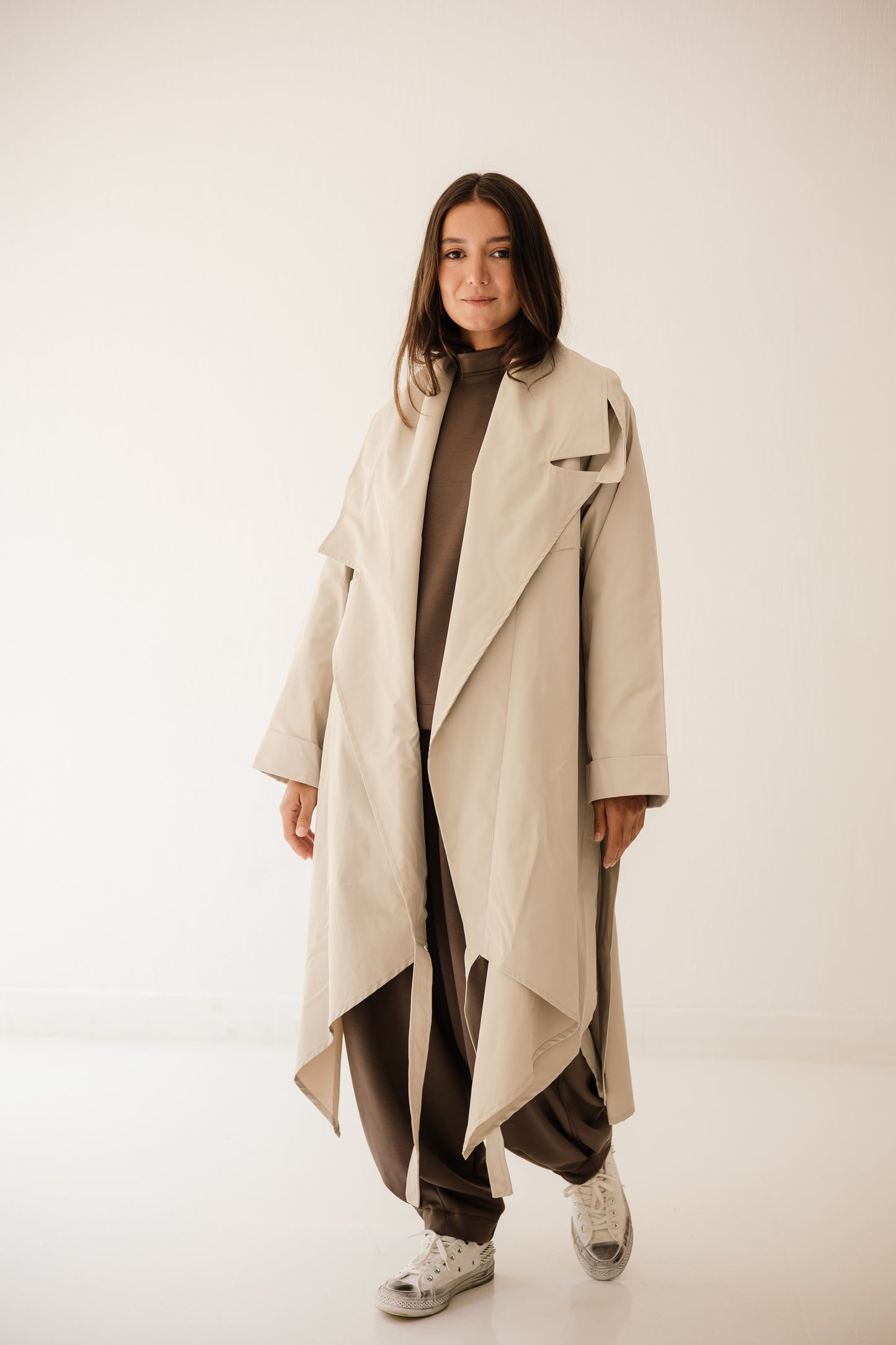 High-Low Trench Coat In Cafe