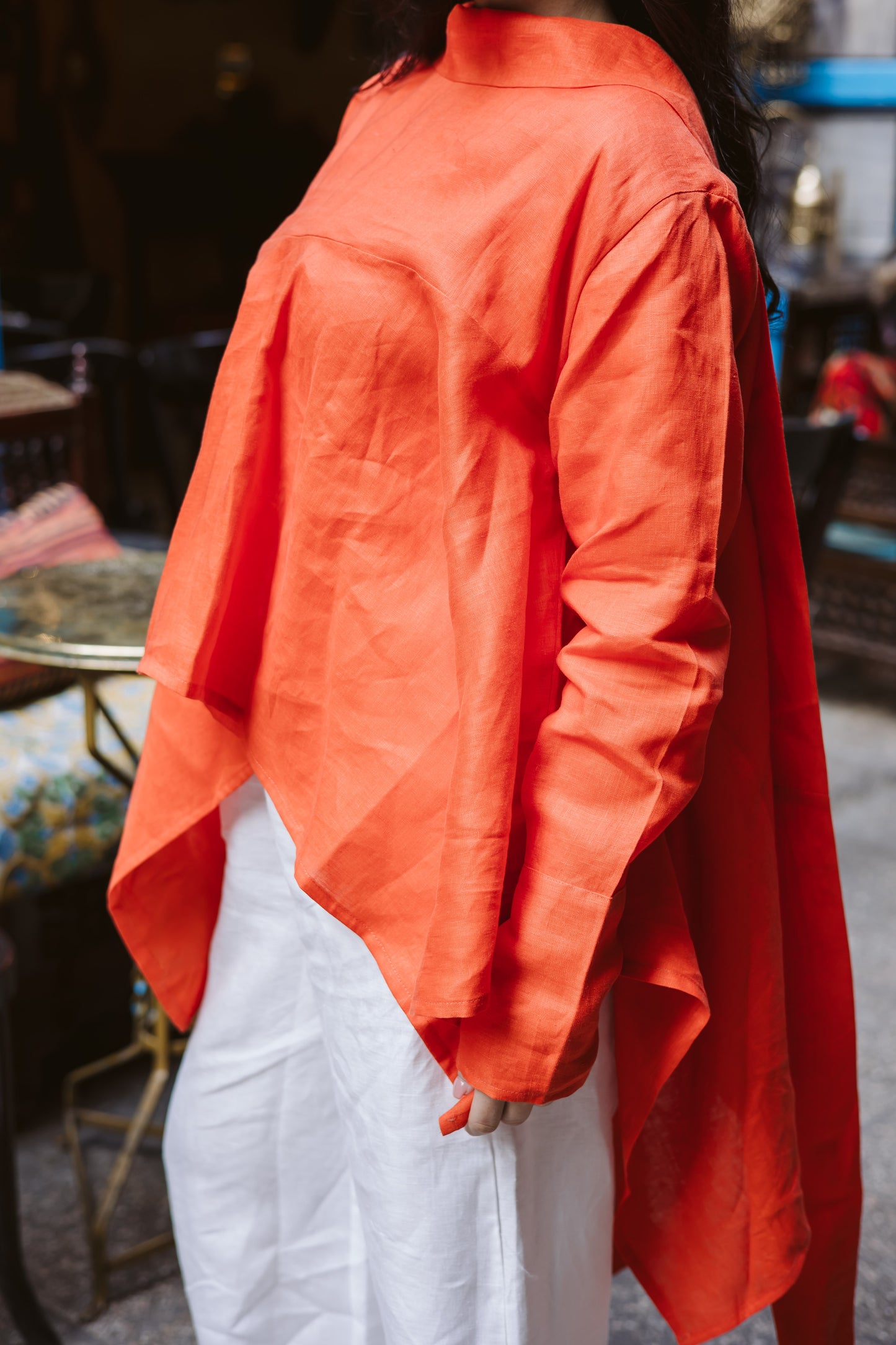 High-low Ribbon Top In Orange