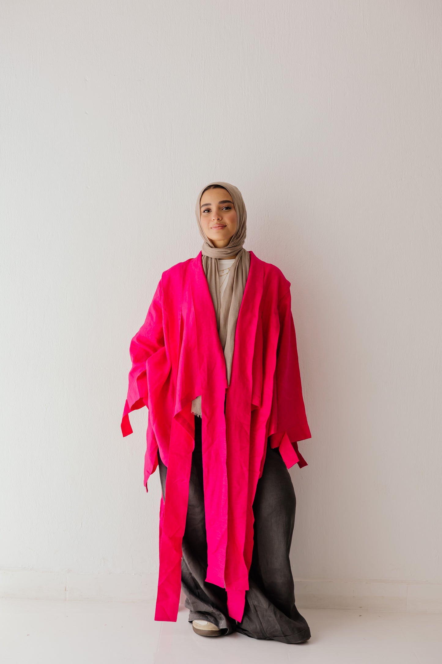 Short Double Collar Kimono In Fuchsia