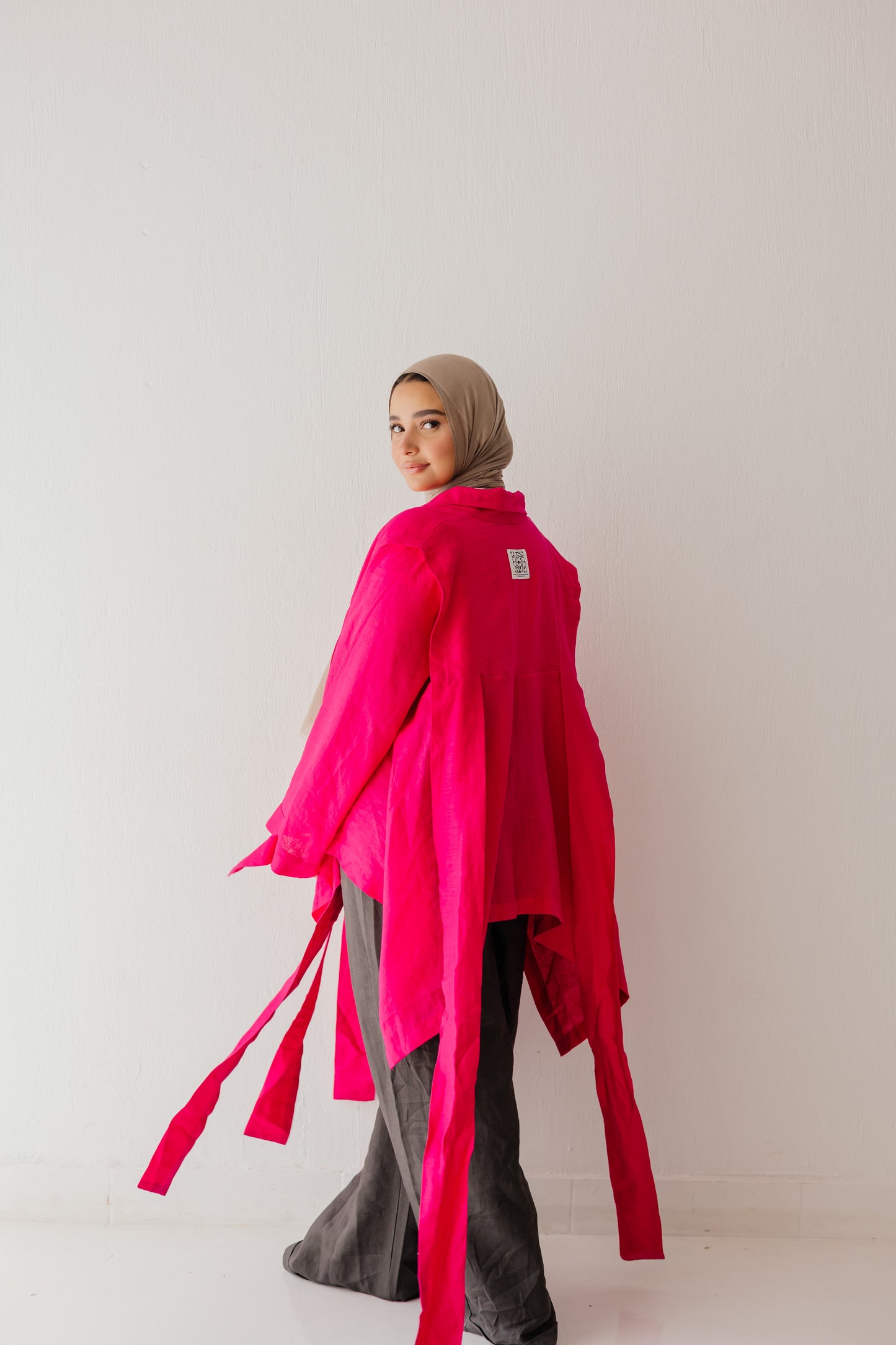 Short Double Collar Kimono In Fuchsia