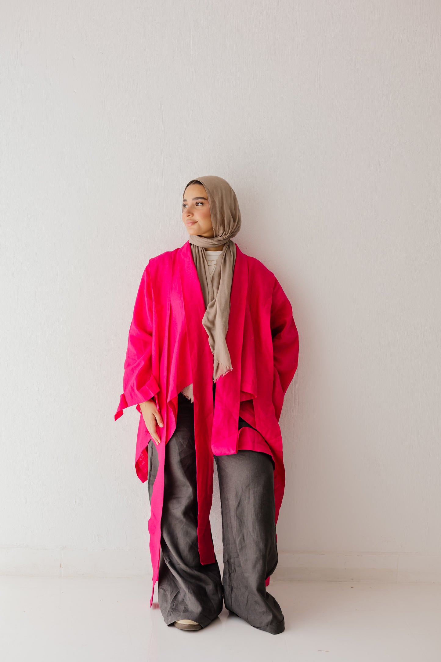 Short Double Collar Kimono In Fuchsia