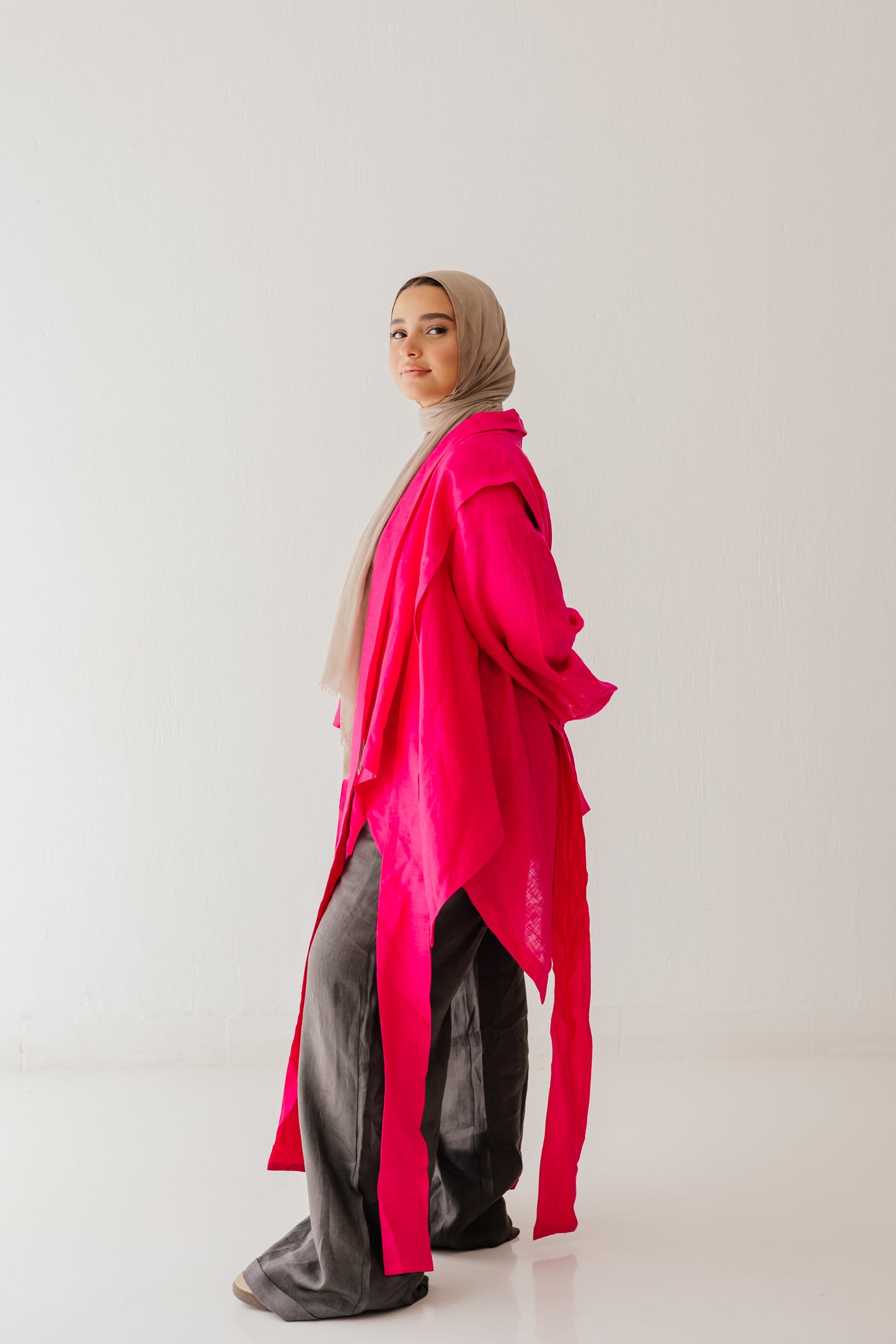 Short Double Collar Kimono In Fuchsia