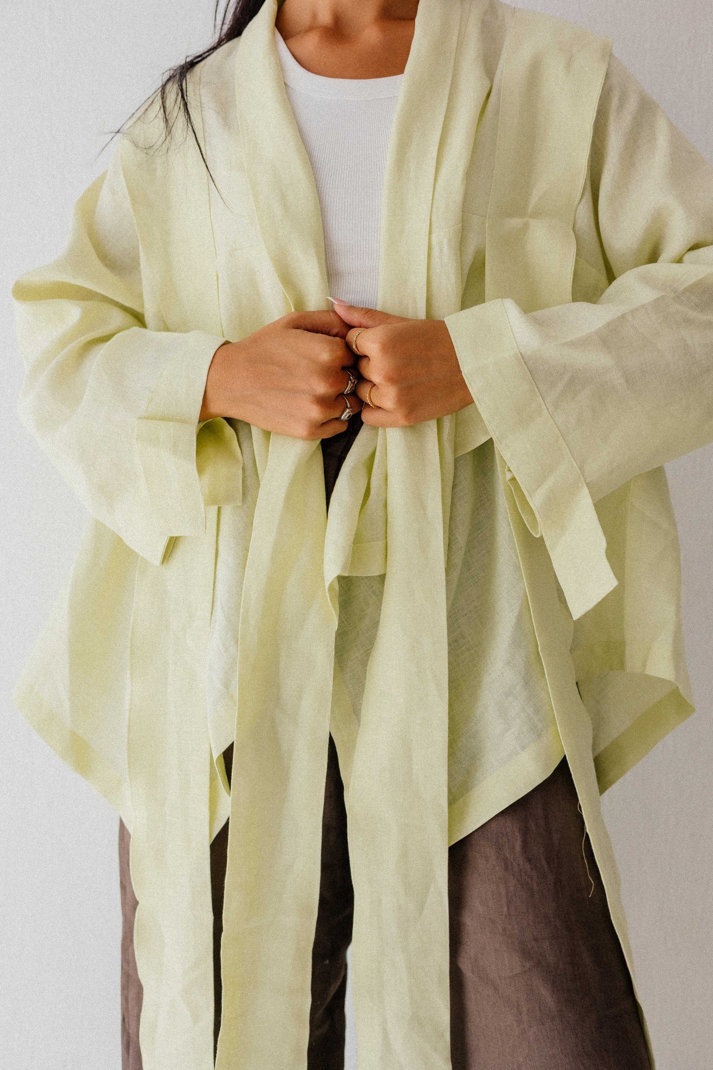 Short Double Collar Kimono In Butter-lemon