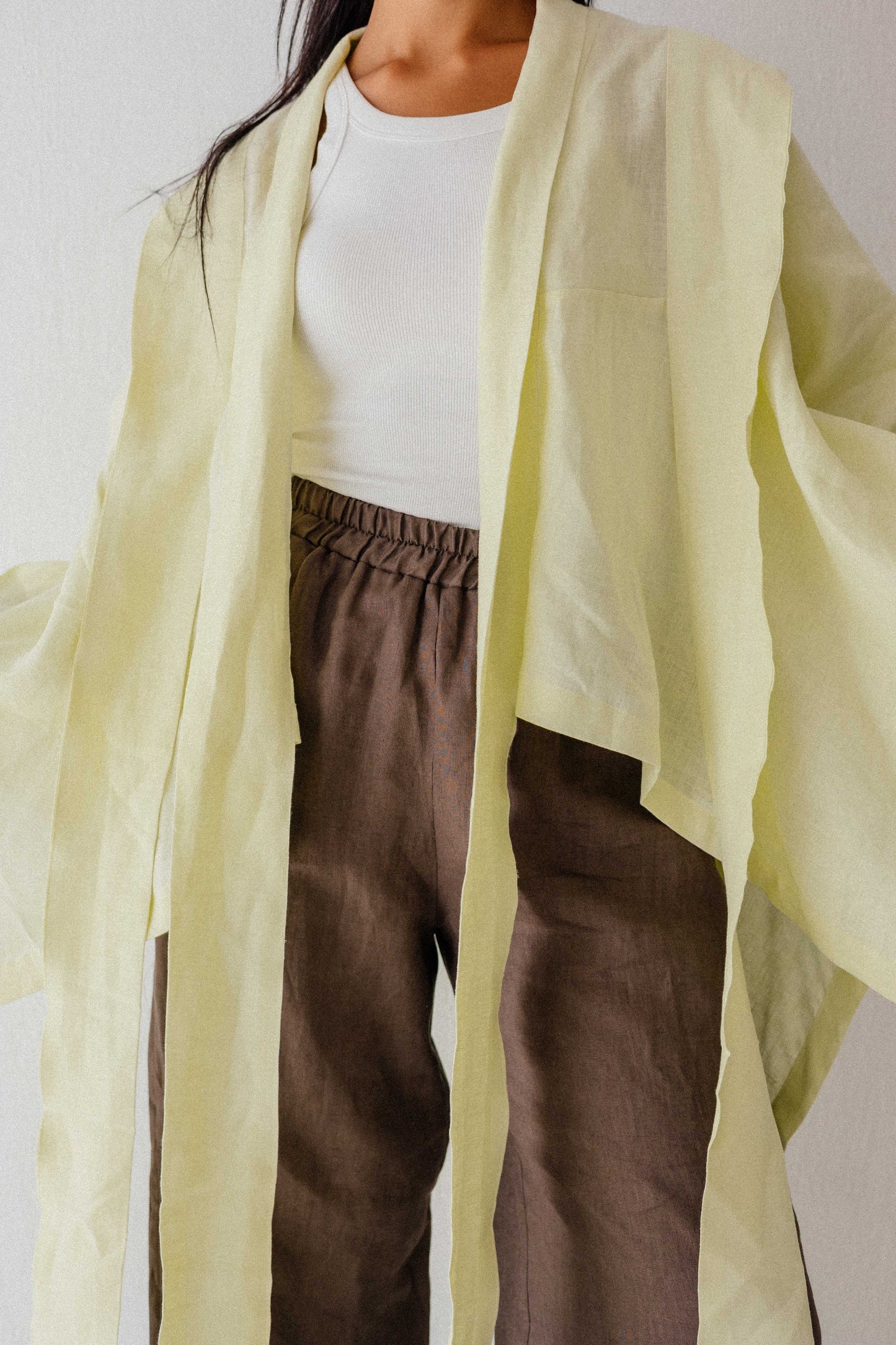 Short Double Collar Kimono In Butter-lemon