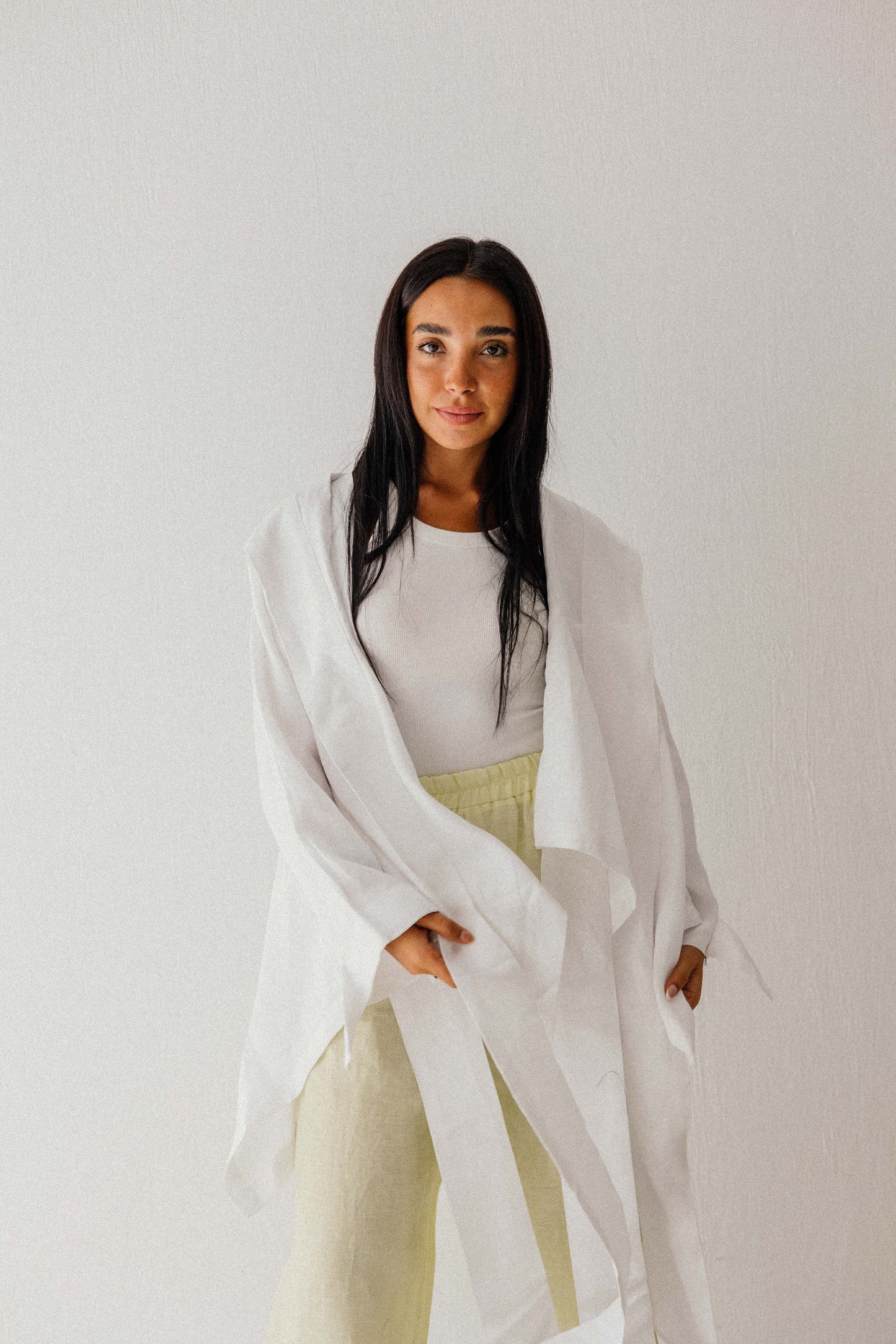 Short Double Collar Kimono In White