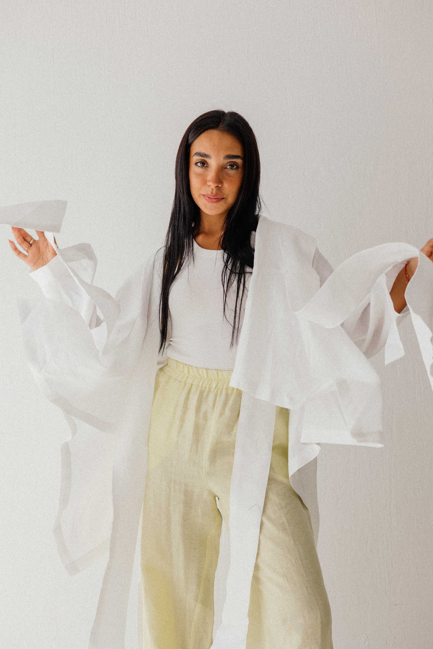 Short Double Collar Kimono In White