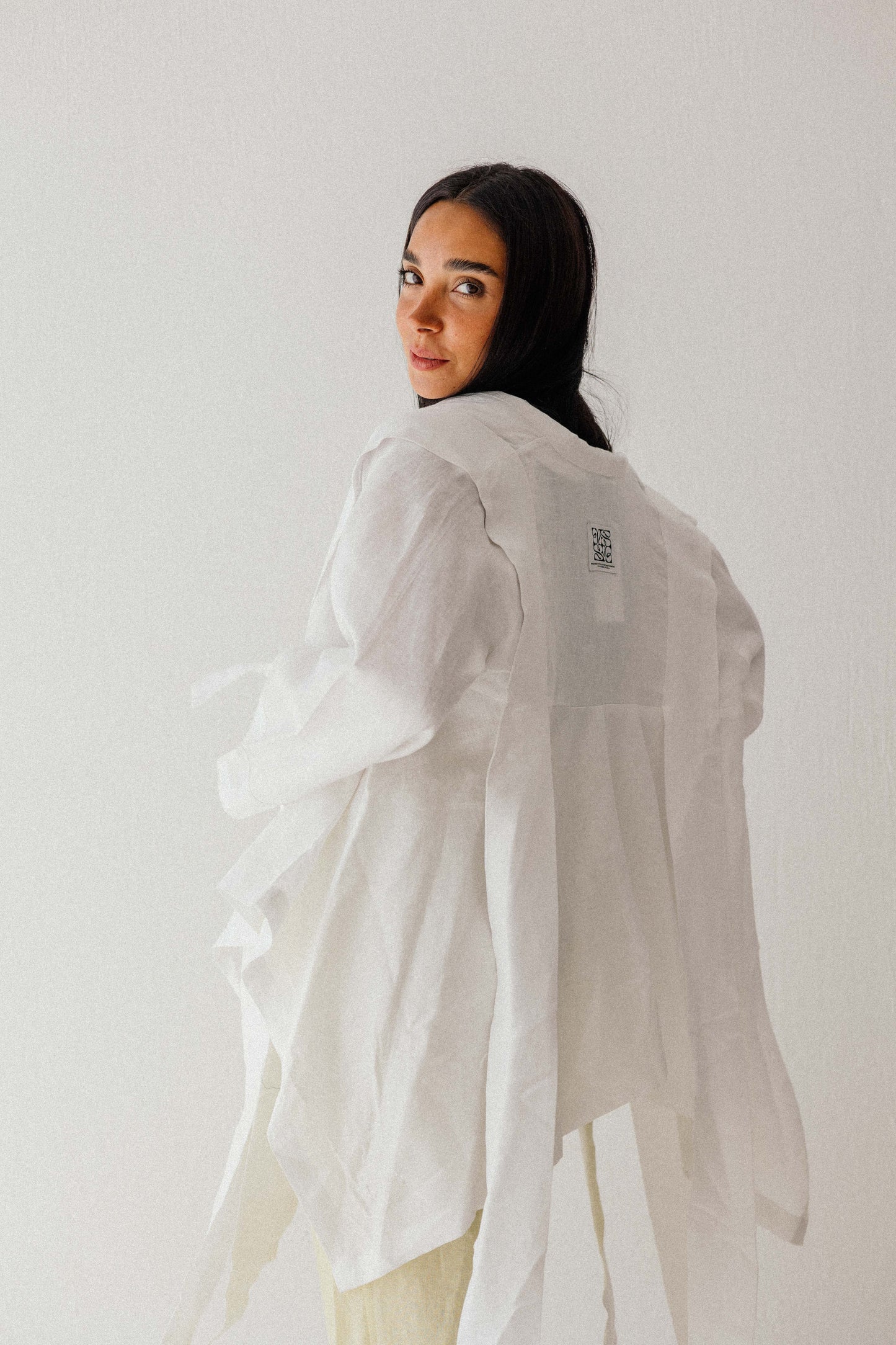 Short Double Collar Kimono In White