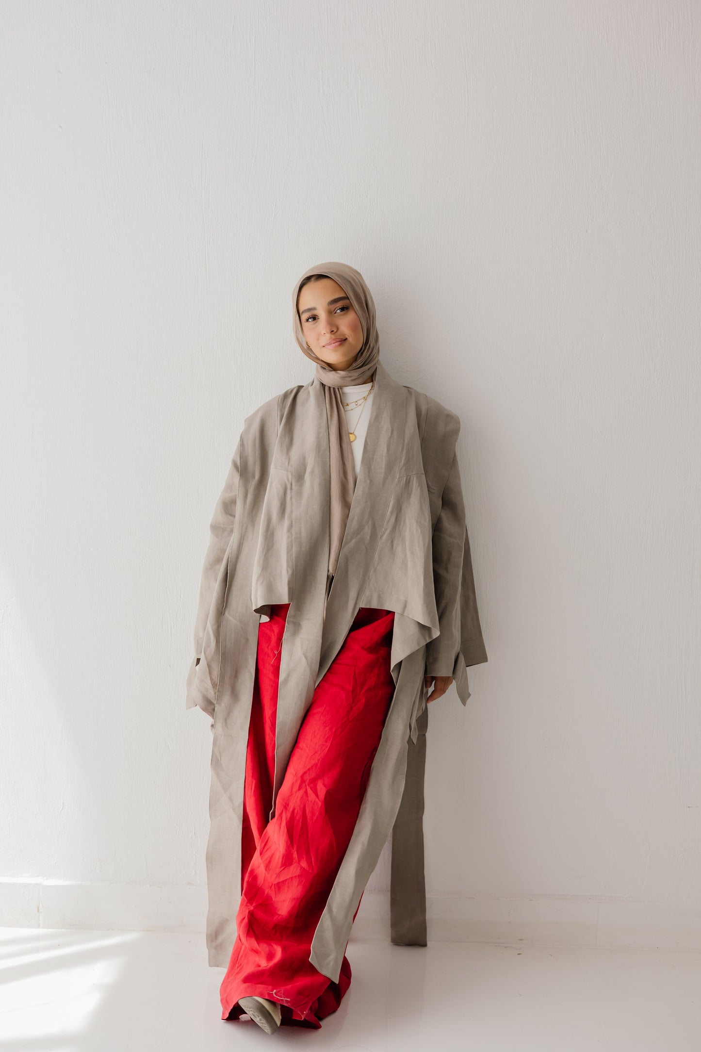 Short Double Collar Kimono In Griesh