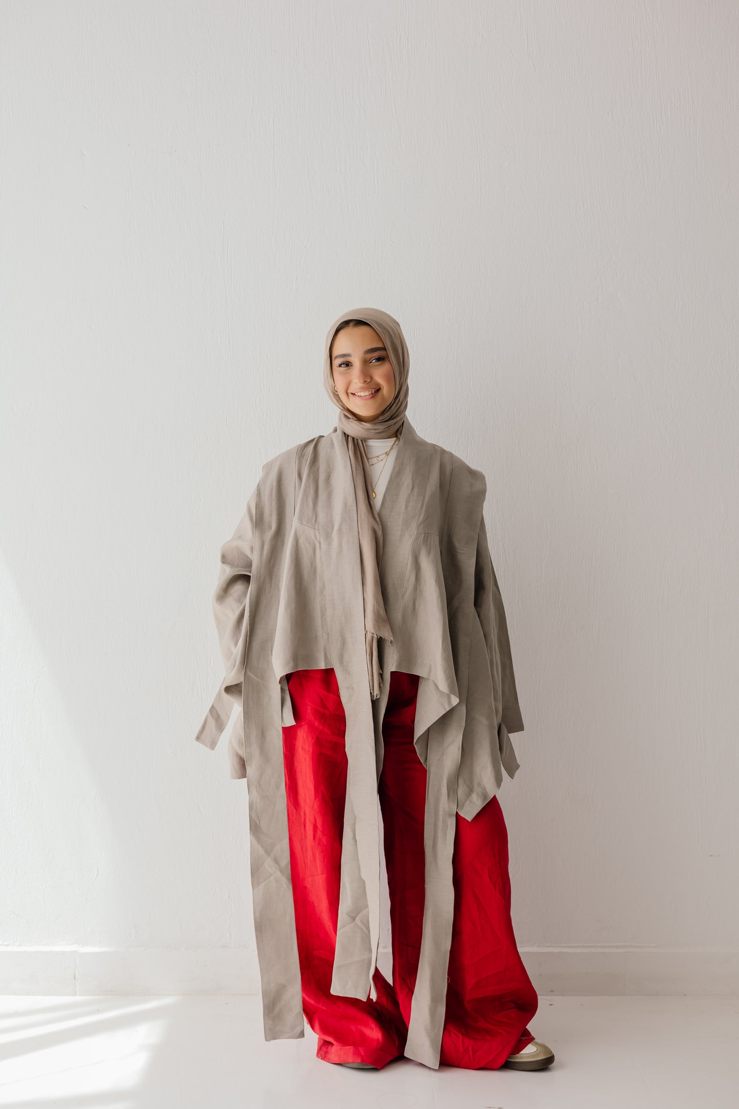 Short Double Collar Kimono In Griesh