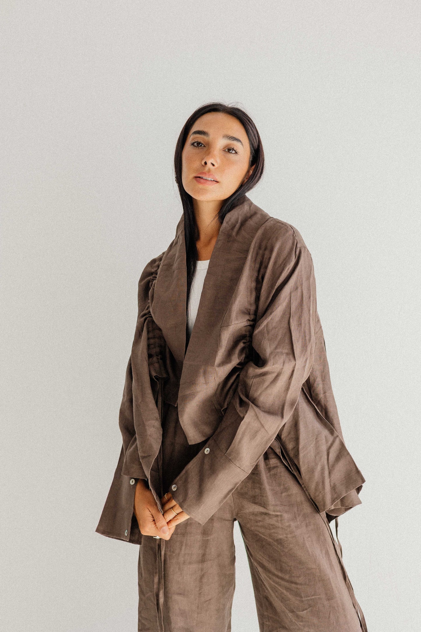 Elastic Kimono In Brown