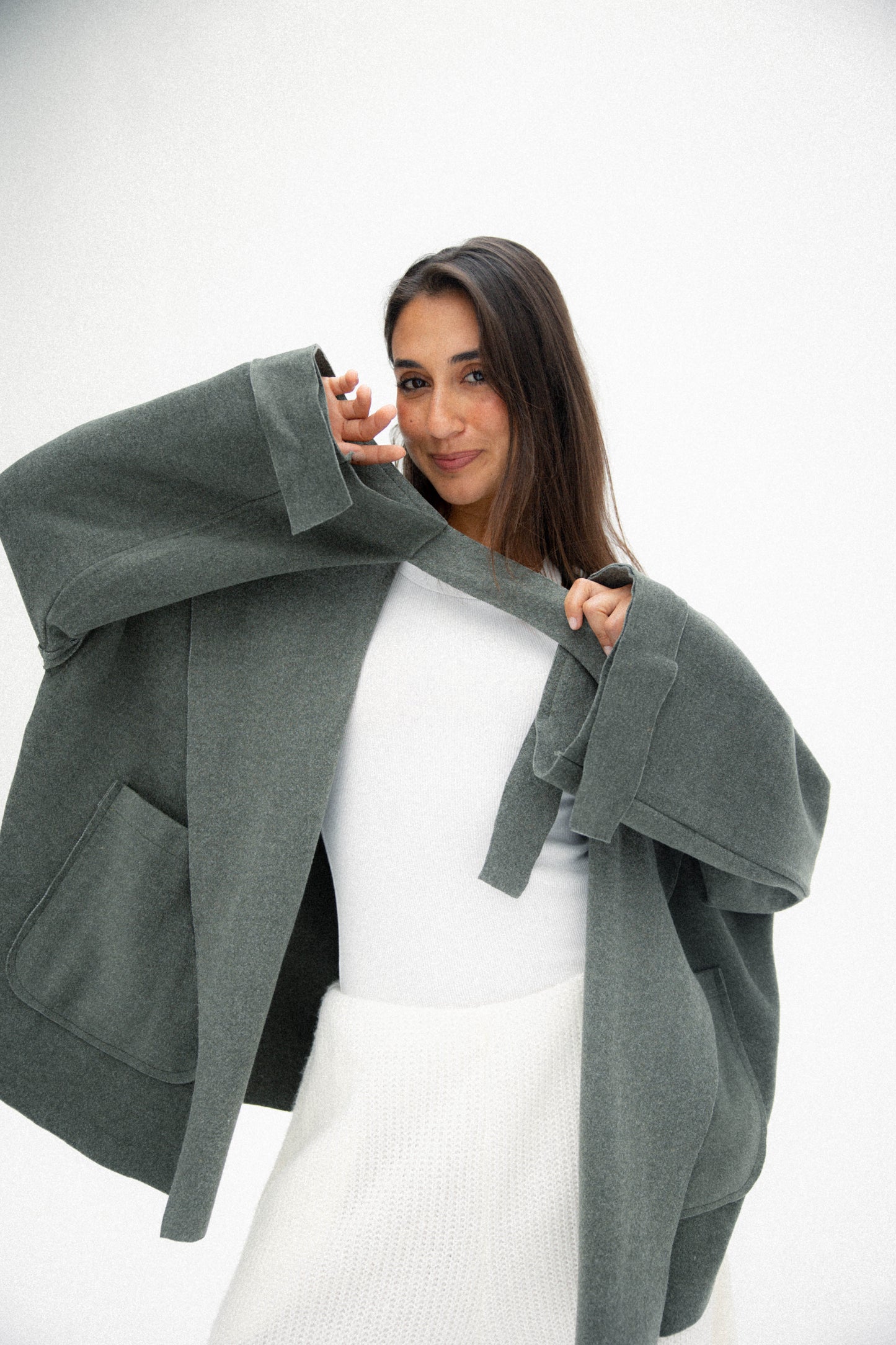 Unfinished Short Coat In Olive