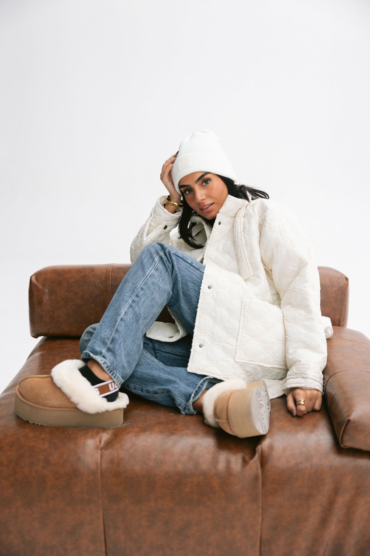 Pocket puffer jacket in off-white