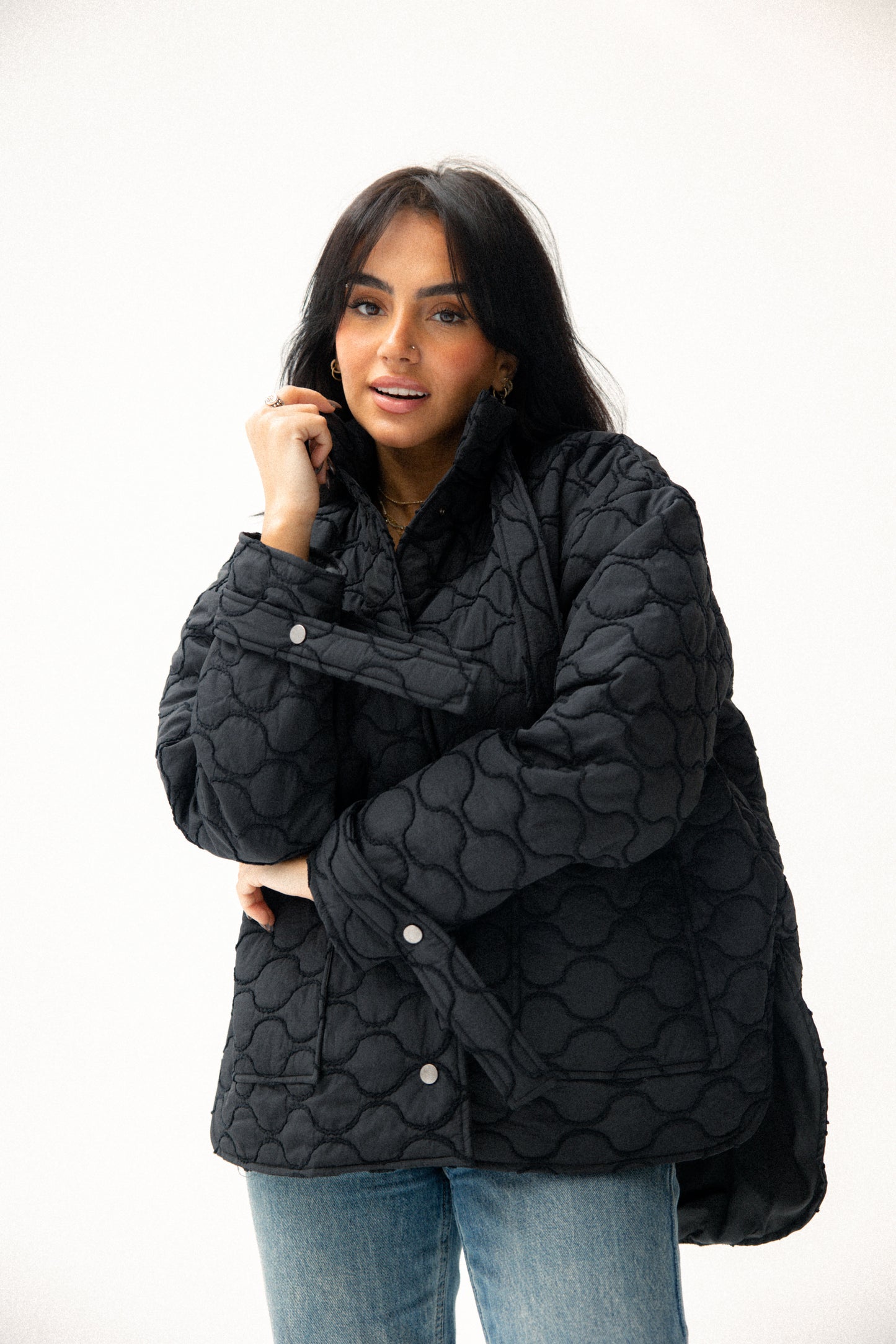 Pocket puffer jacket in black