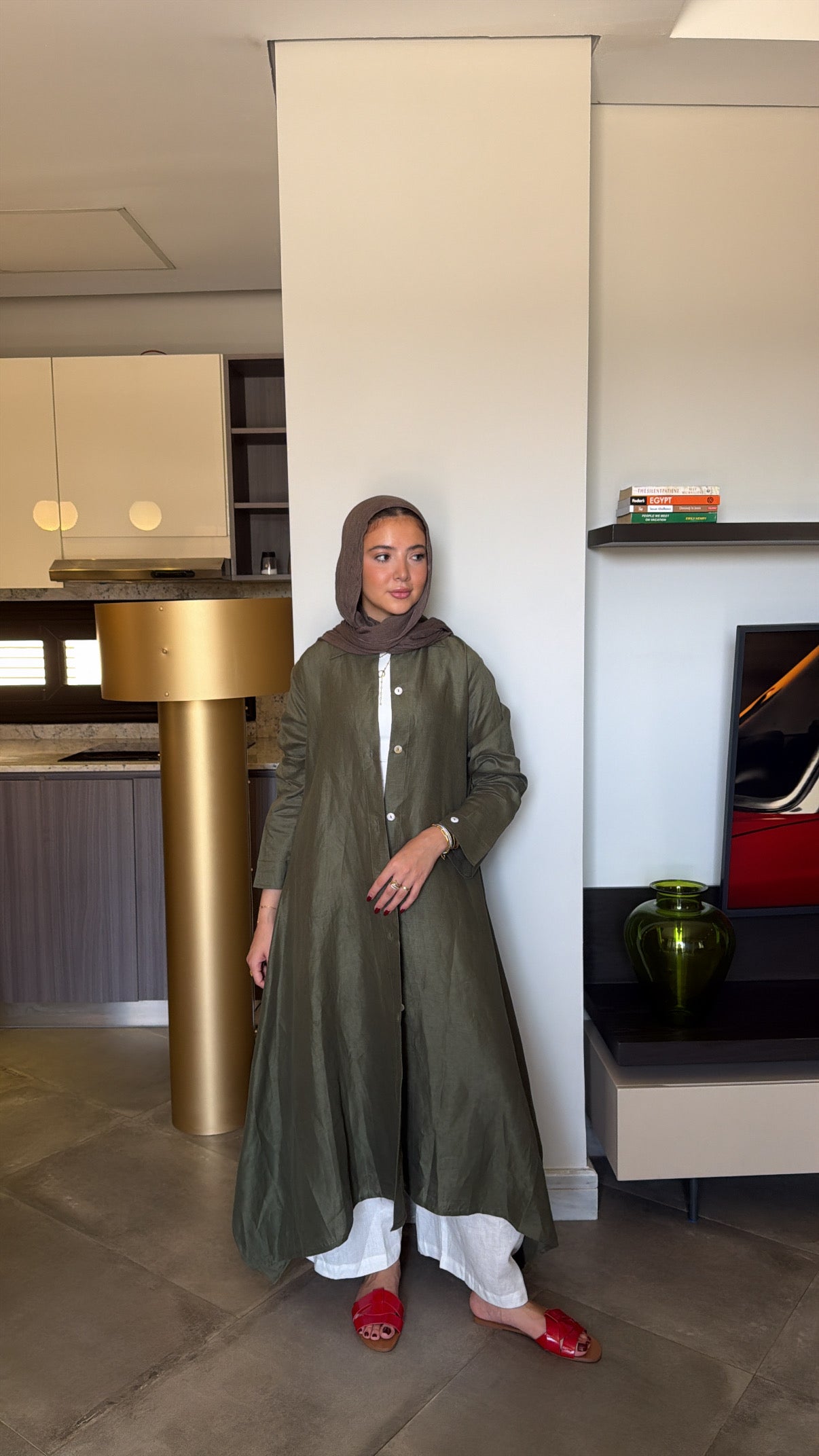 Long shirt in olive