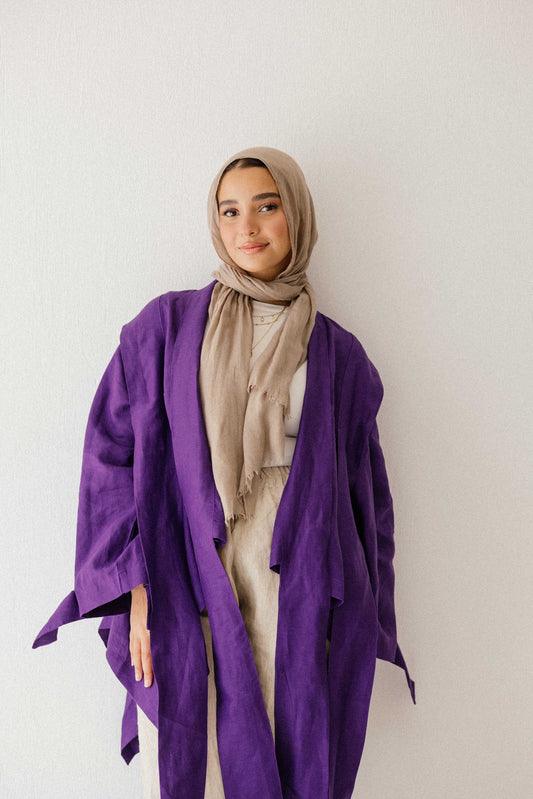 Short Double Collar Kimono In Purple