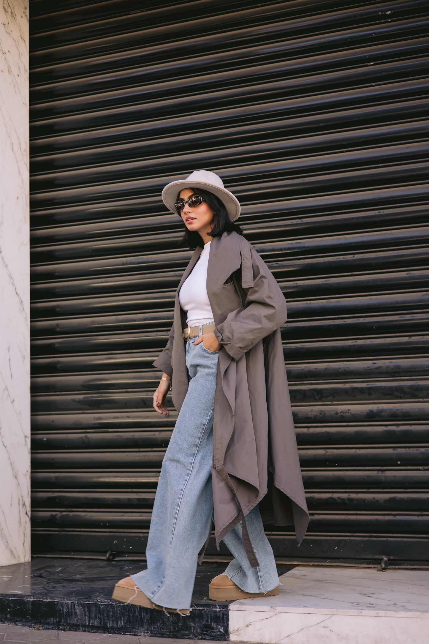 High-low Trench Coat In Greish