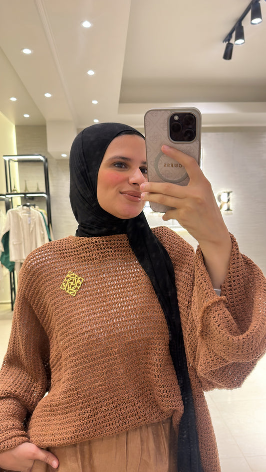 Knitted Dots Top In Camel