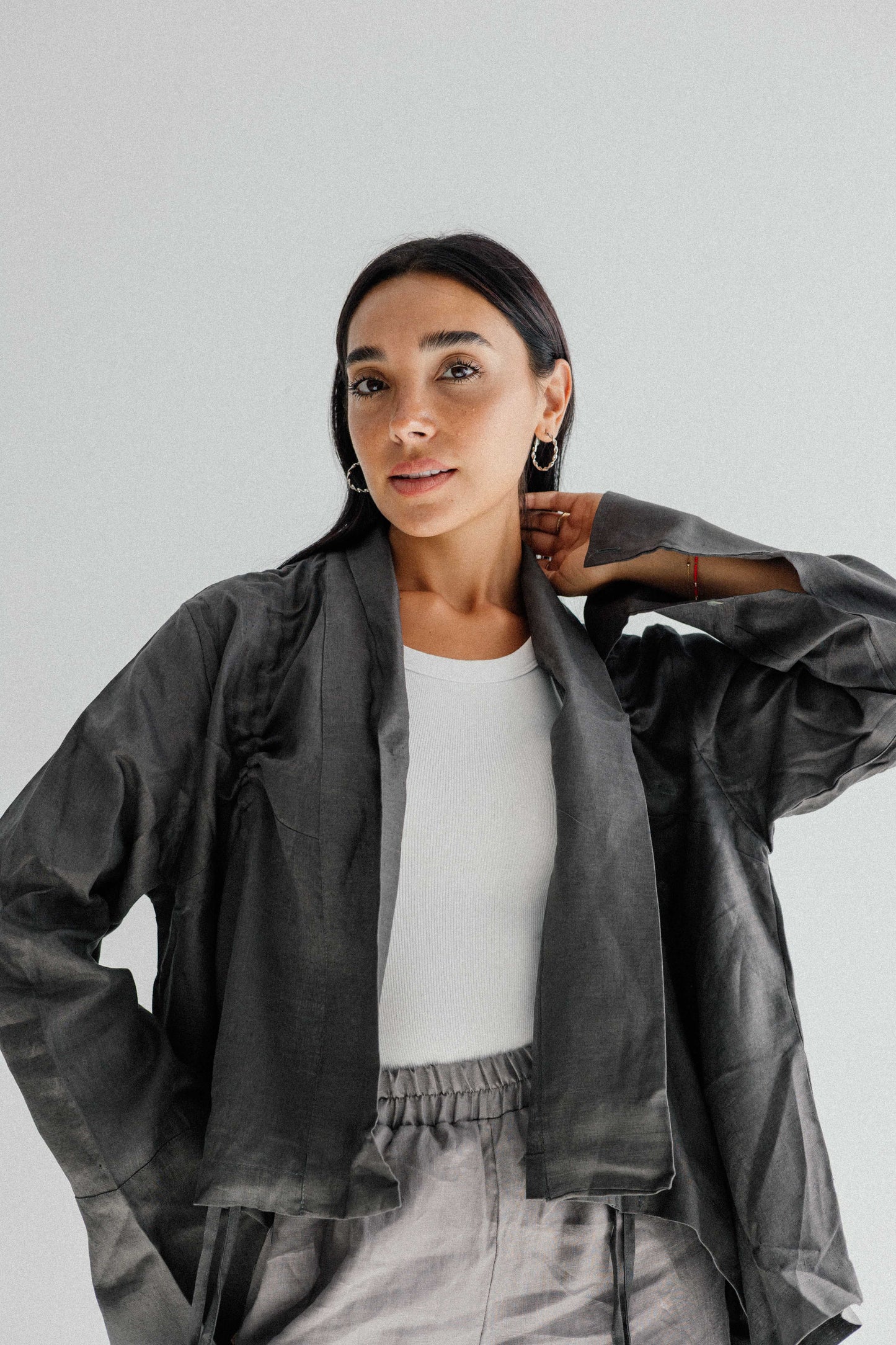 Elastic Kimono In Dark-grey