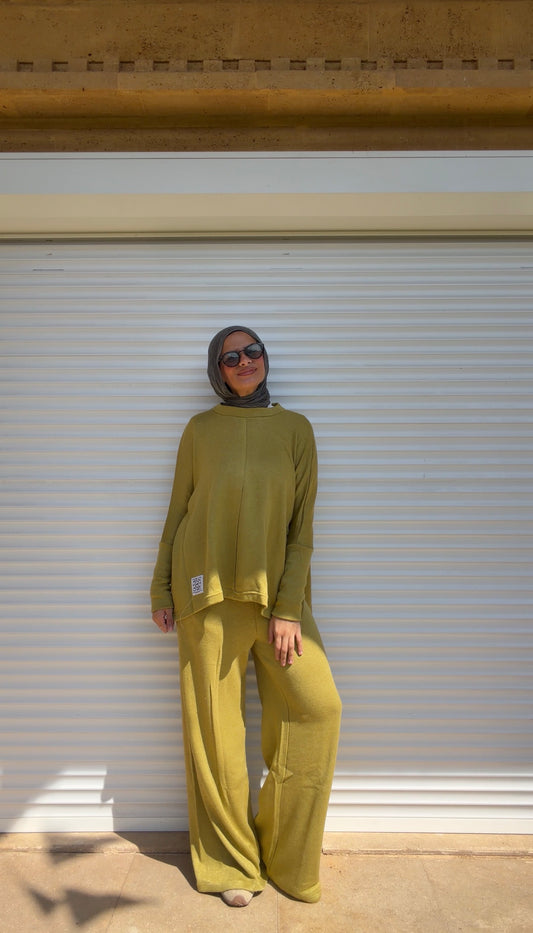 Basic Wool Set In Lime-green