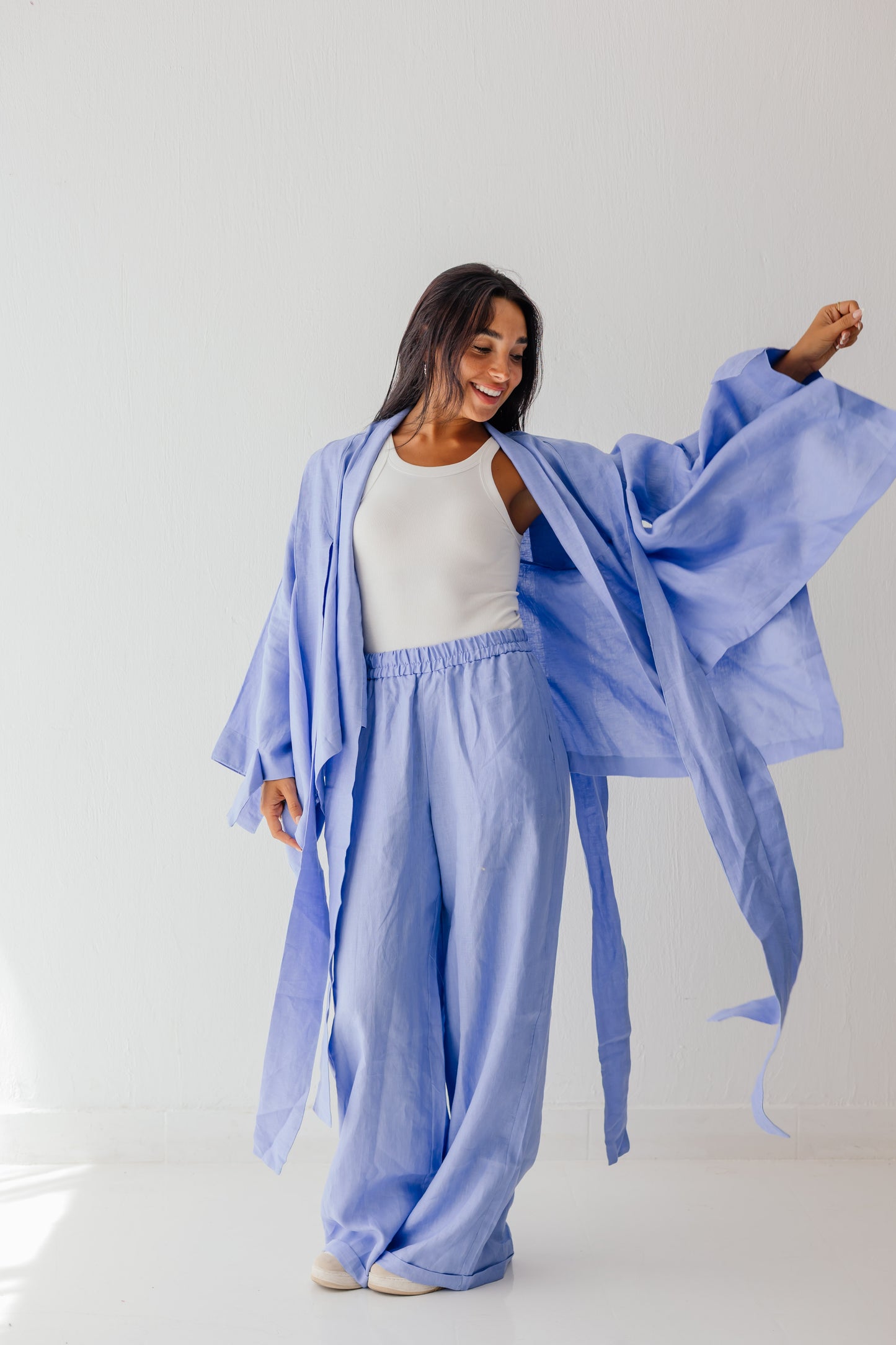 Short Double Collar Kimono Blue