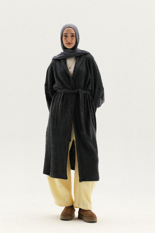 Knitted Cross-lines Kimono In Dark grey
