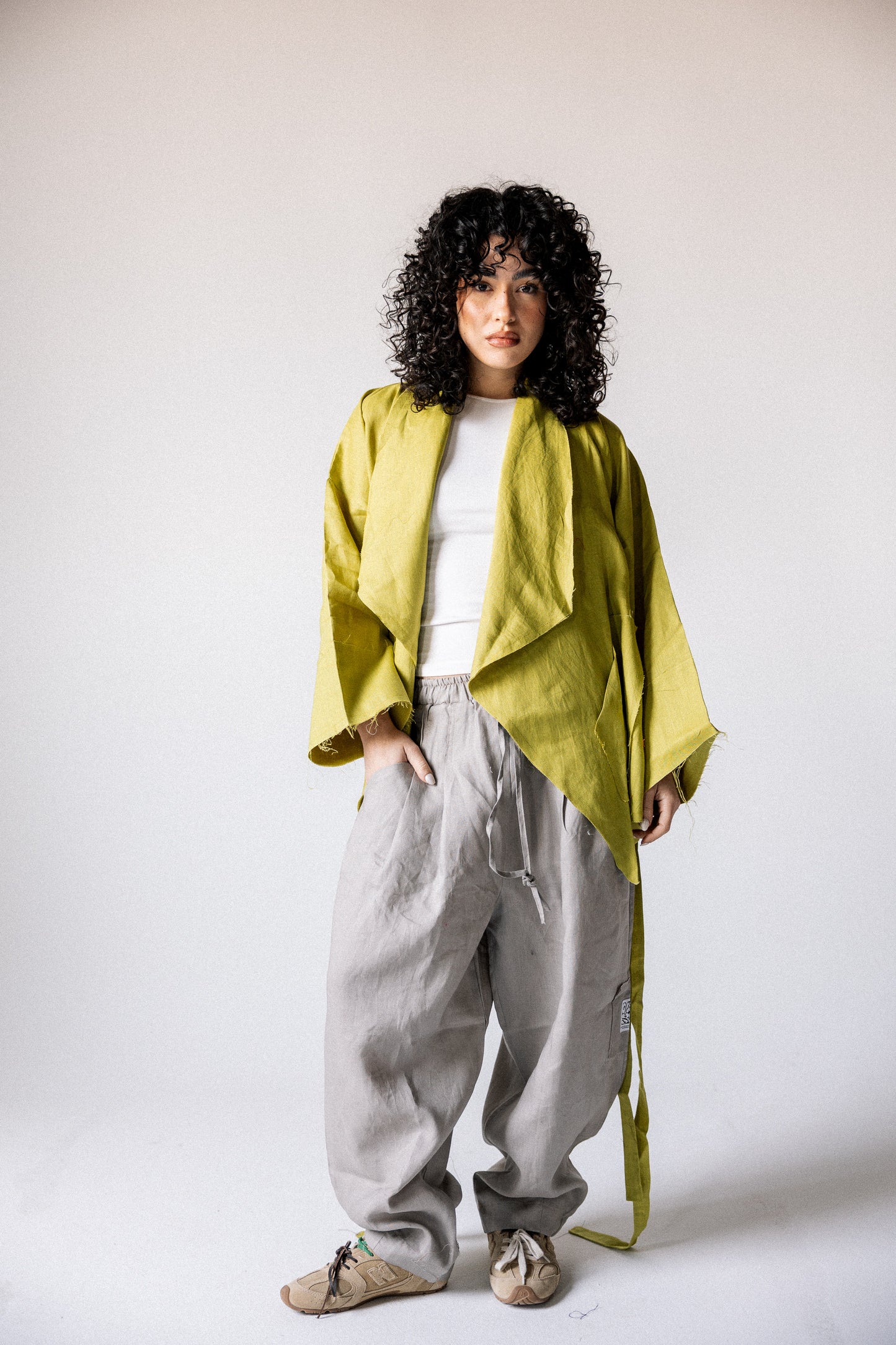 Collar kimono in limegreen