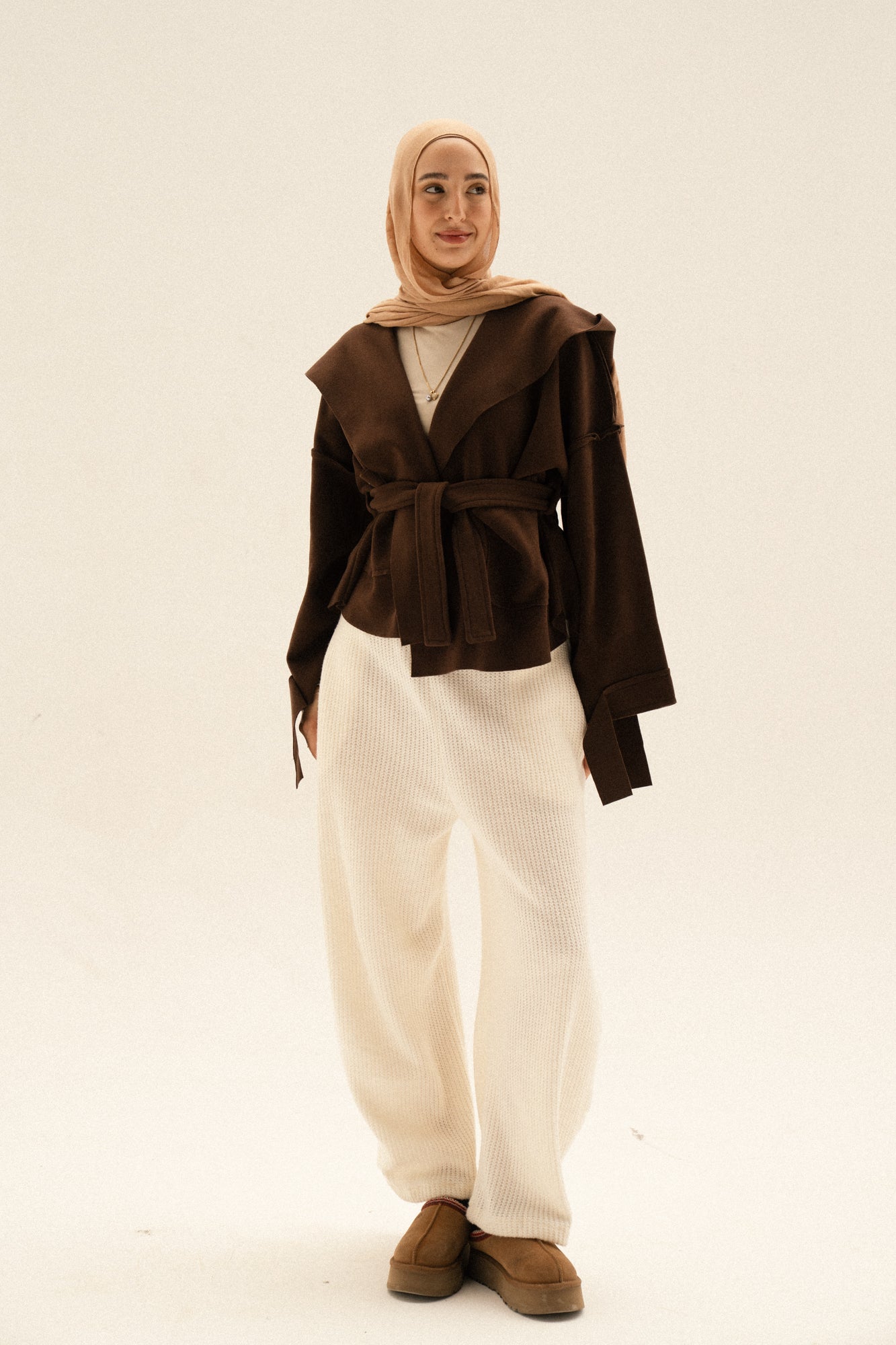 Unfinished Short Coat In Brown